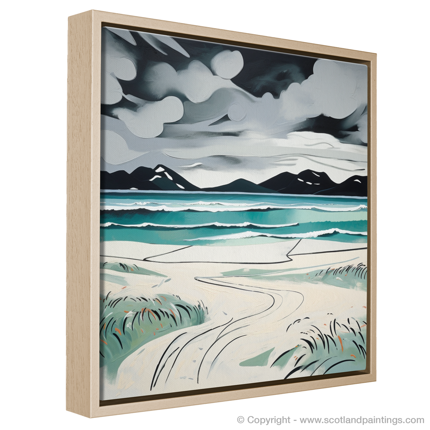 Storm over Luskentyre Sands: A Naive Art Homage to Scottish Shores