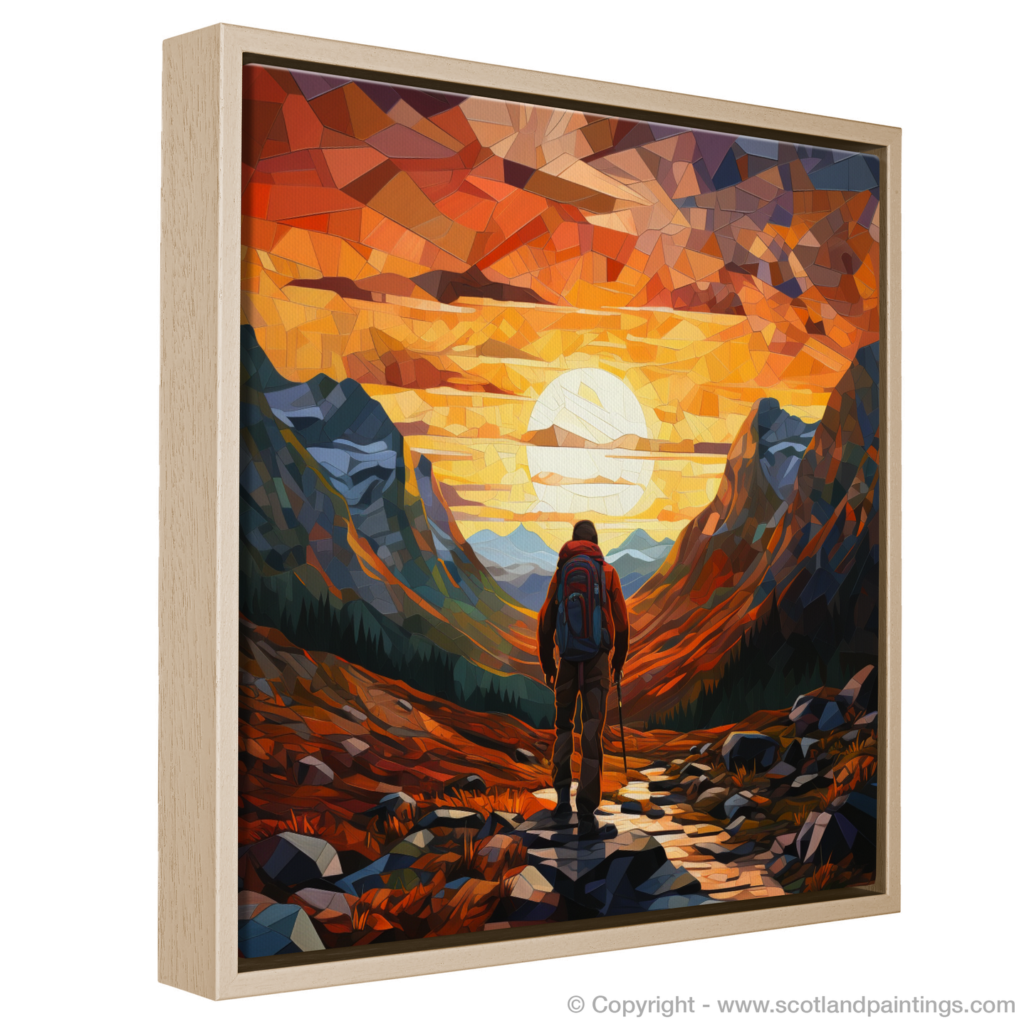 Hiker's Silhouette: A Cubist Sunset in Glencoe