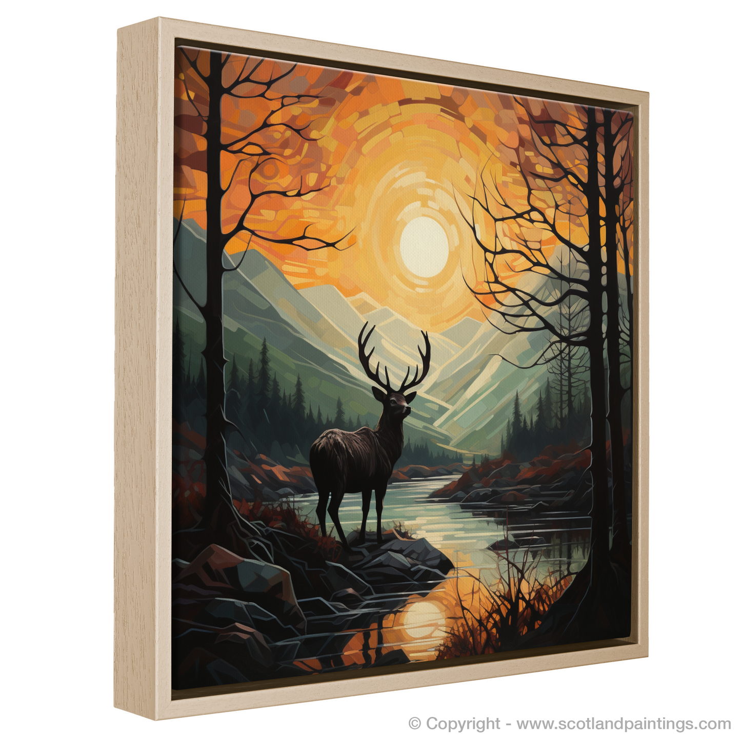 Majestic Stag at Dawn's Break in Glencoe Naive Art Tableau