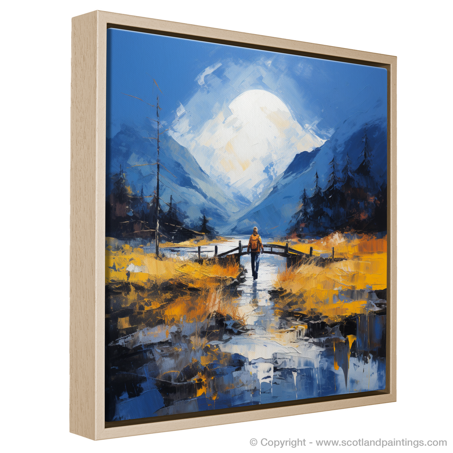 Backpacker's Tranquil Journey Across Glencoe Bridge