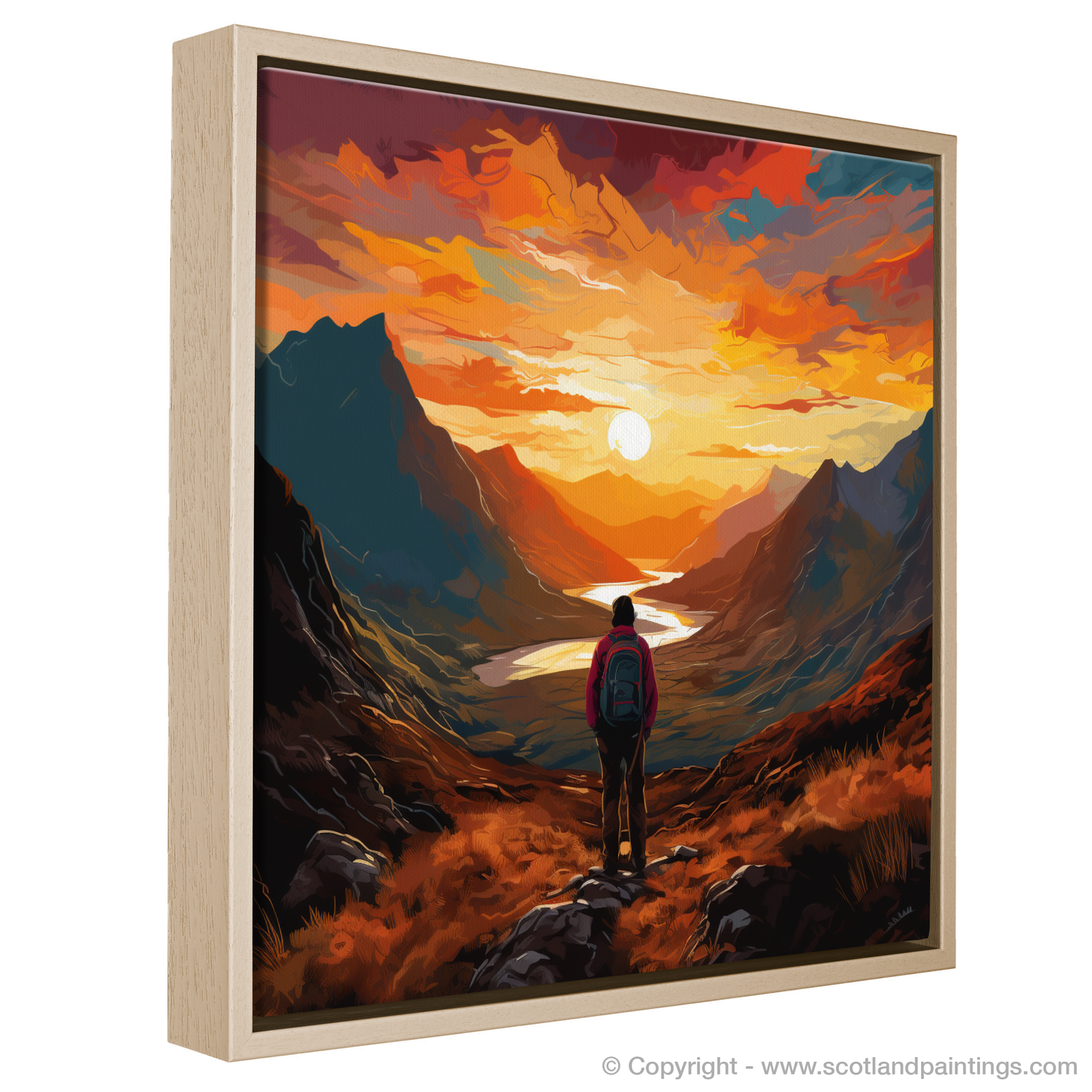 Cubist Twilight in the Highlands: A Hiker's Silhouette in Glencoe