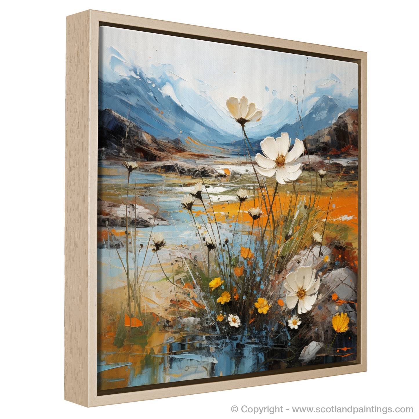 Wild Highland Dance: Mountain Avens and Serene Lochan in Abstract Glencoe