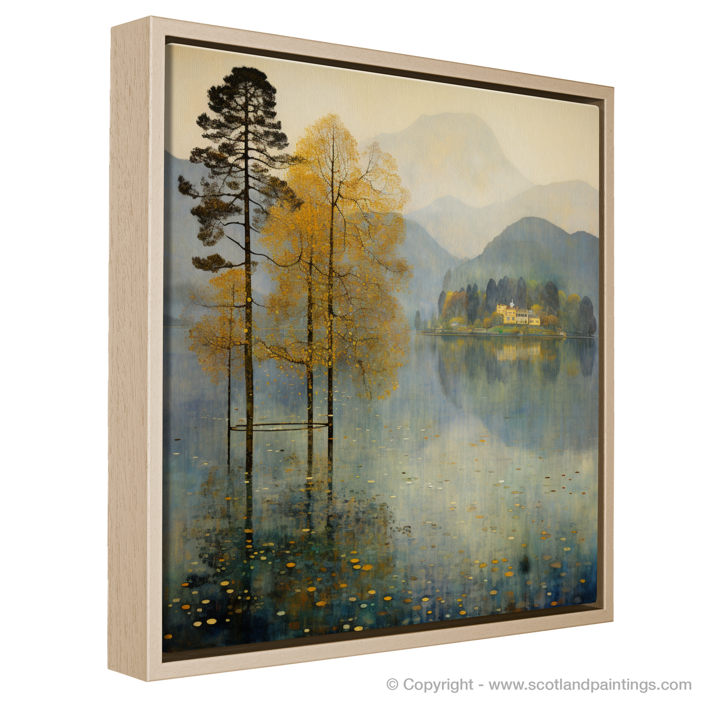 Painting and Art Print of Misty morning on Loch Lomond entitled "Misty Morning Elegance on Loch Lomond".