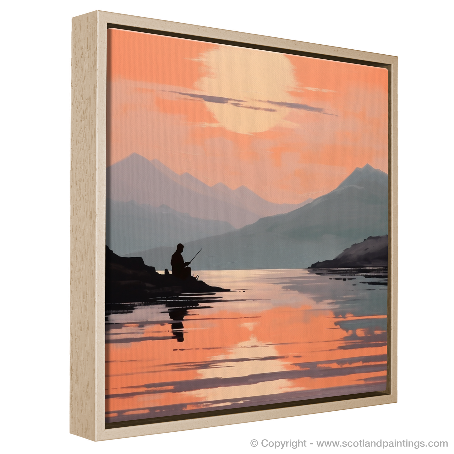 Painting and Art Print of Silhouetted fisherman on Loch Lomond. Silhouetted Serenity at Loch Lomond.
