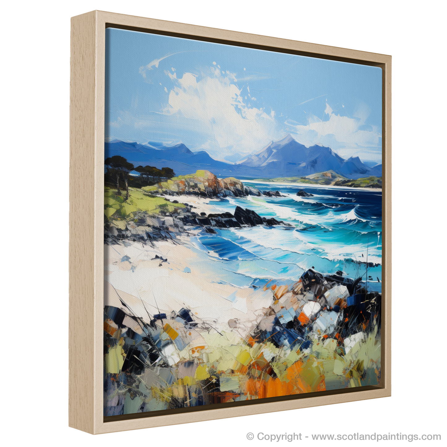 Painting and Art Print of Camusdarach Beach, Arisaig entitled "Wild Waves and Highland Gaze: An Expressionist Homage to Camusdarach Beach".