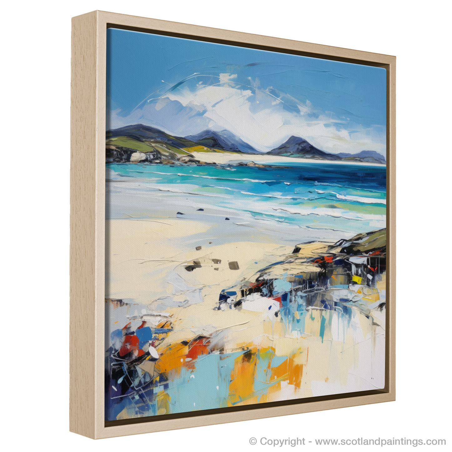 Painting and Art Print of Luskentyre Beach, Isle of Harris entitled "Luskentyre Beach Whispers: An Expressionist Ode to Scotland's Wild Coast".