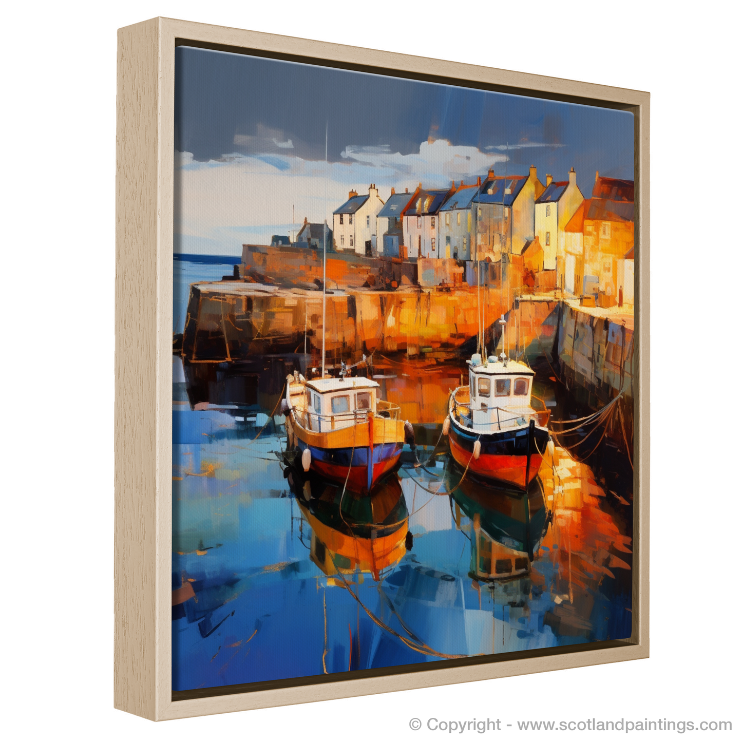 Painting and Art Print of Pittenweem Harbour at dusk entitled "Dusk Symphony at Pittenweem Harbour".
