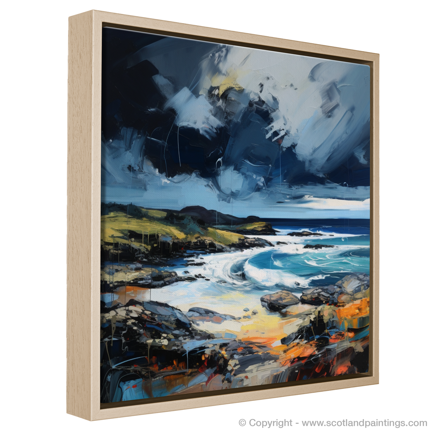 Painting and Art Print of Ardtun Bay with a stormy sky entitled "Storm over Ardtun Bay: An Expressionist Homage to Scottish Coves".