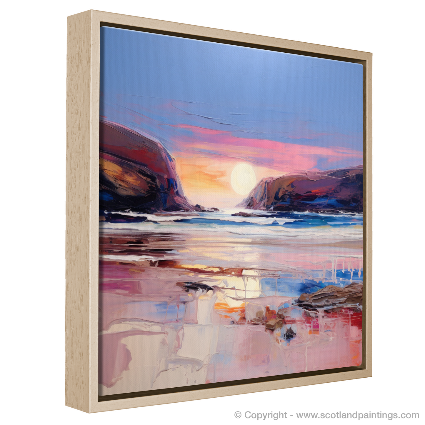 Painting and Art Print of Sandwood Bay at dusk. Dusk Embrace at Sandwood Bay.