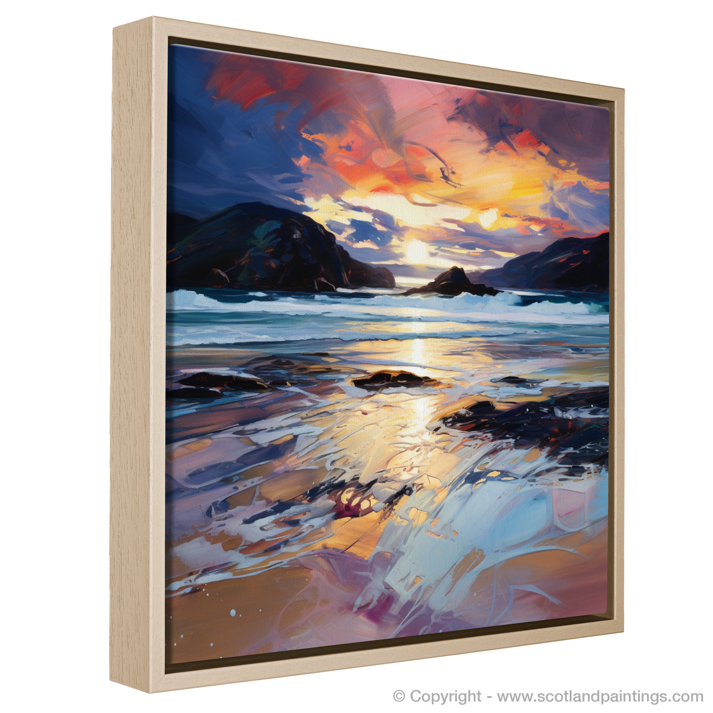 Painting and Art Print of Sandwood Bay at dusk. Dusk Embrace at Sandwood Bay.