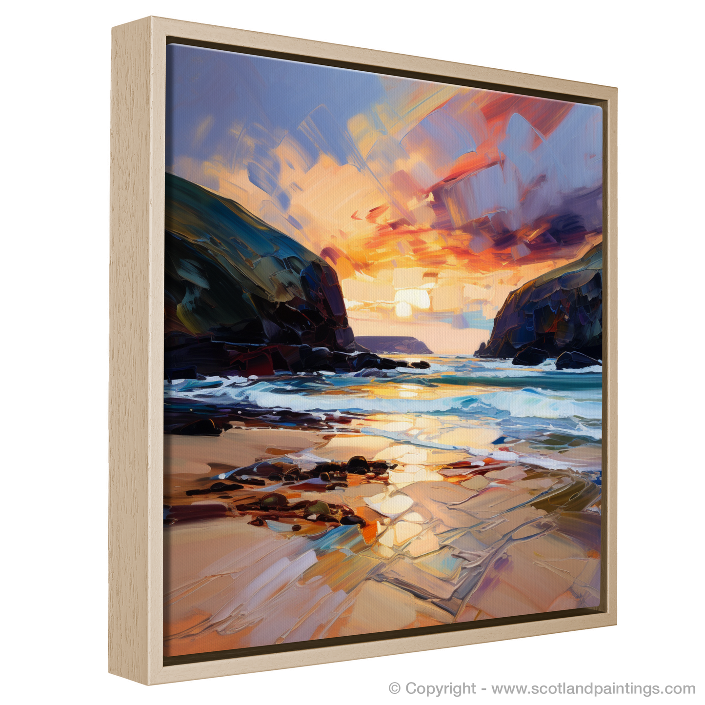 Painting and Art Print of Sandwood Bay at dusk entitled "Dusk Embrace at Sandwood Bay".