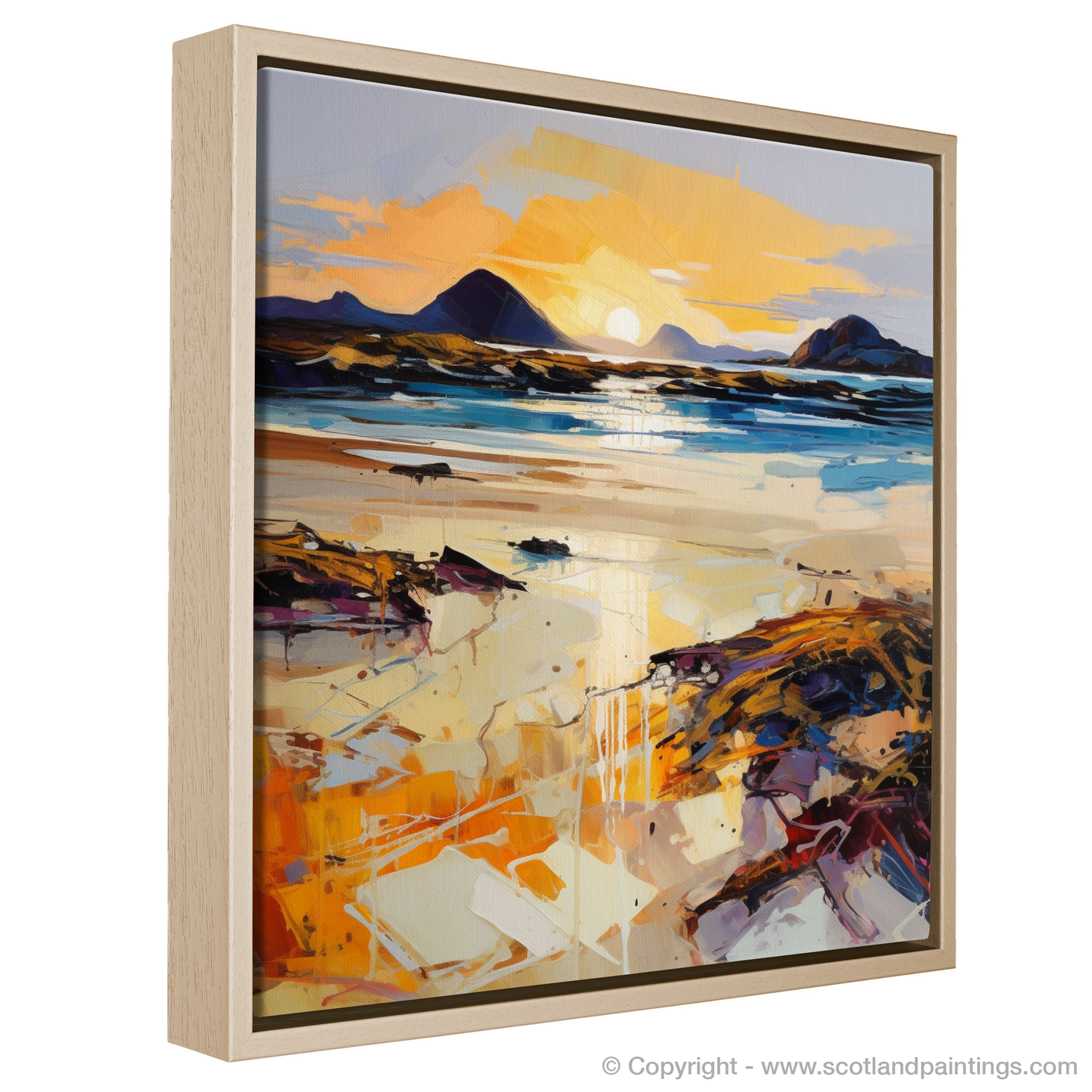 Painting and Art Print of Mellon Udrigle Beach at golden hour entitled "Golden Hour Blaze at Mellon Udrigle Beach".
