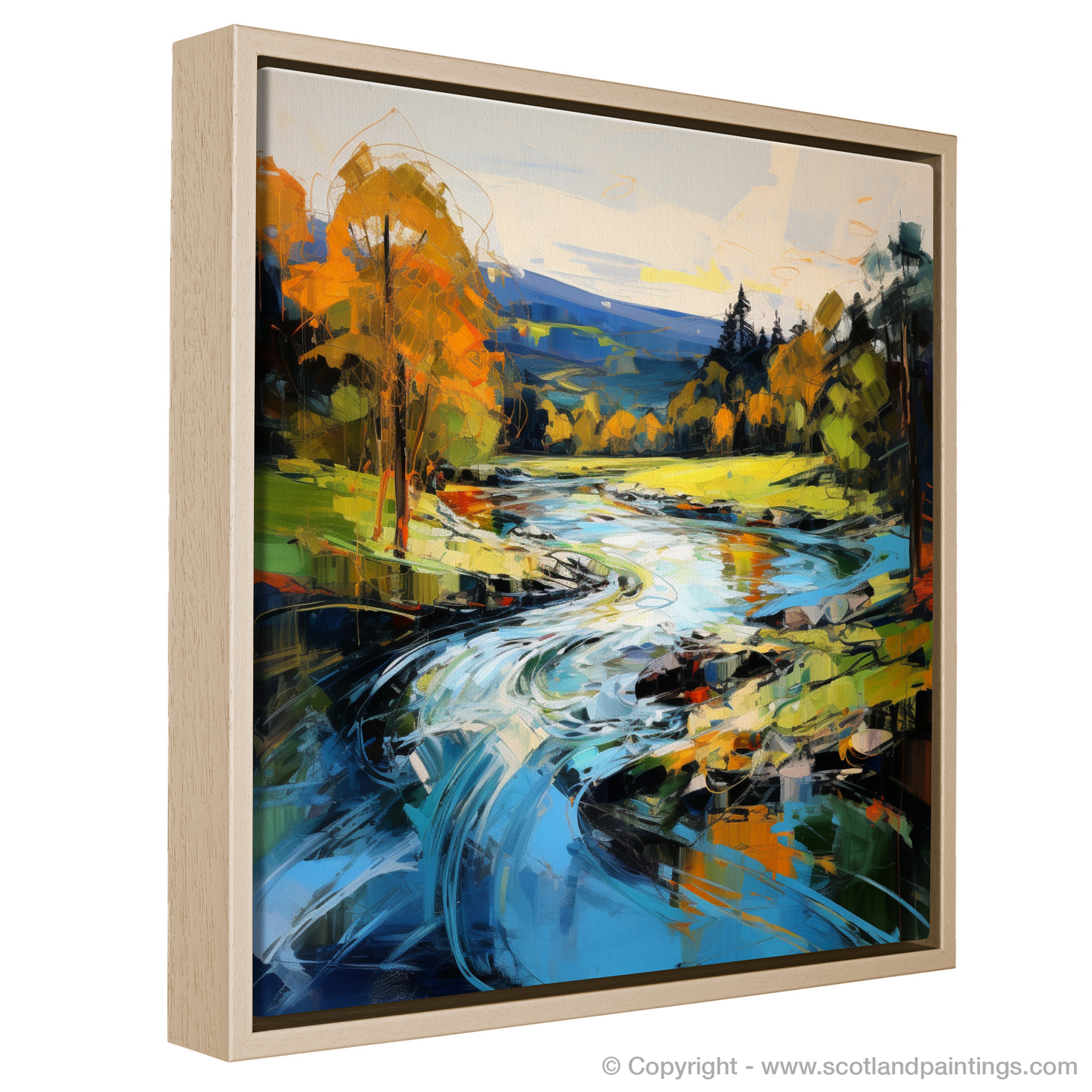 Painting and Art Print of River Lyon, Perthshire entitled "Autumnal Glow of River Lyon: An Expressionist Tribute".