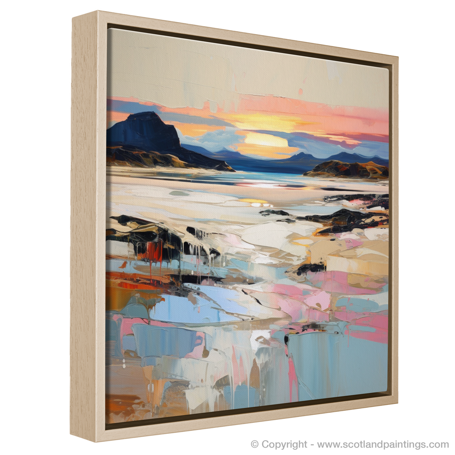 Painting and Art Print of Mellon Udrigle Beach at dusk entitled "Dusk at Mellon Udrigle: An Expressionist Ode to Scottish Coves".