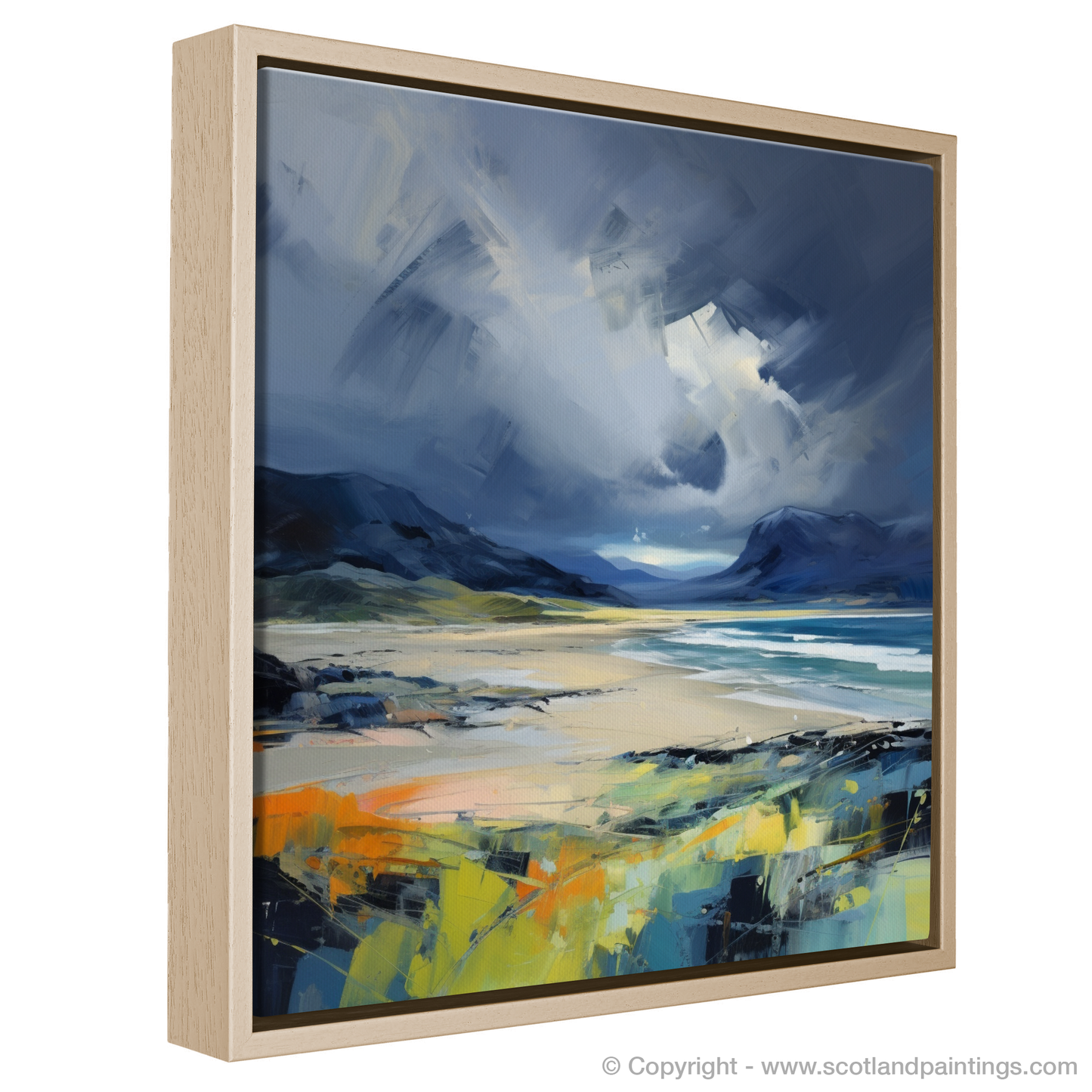 Painting and Art Print of Scarista Beach with a stormy sky. Storm's Embrace: An Expressionist Ode to Scarista Beach.