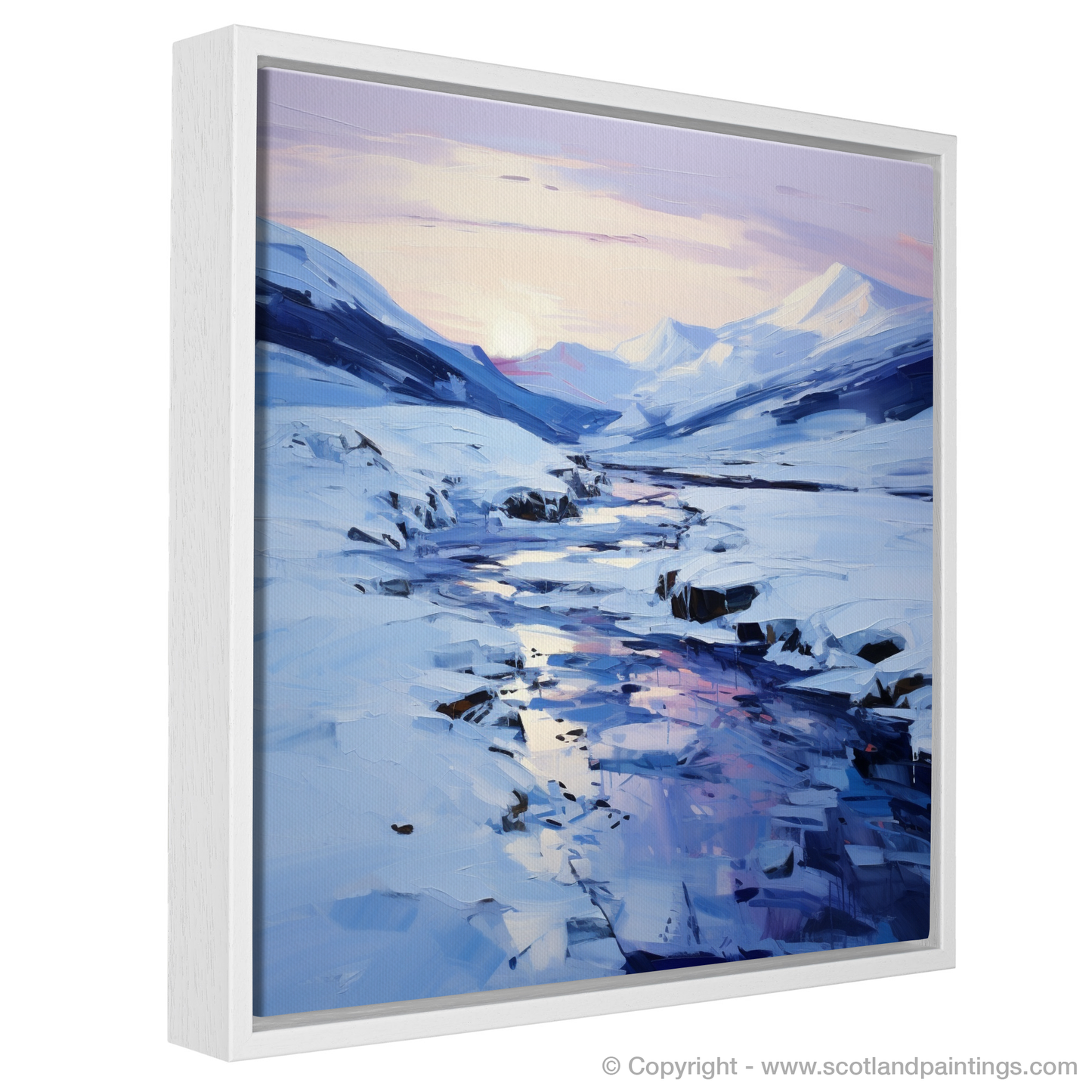 Painting and Art Print of Pristine snow at dusk in Glencoe entitled "Twilight Serenade in Glencoe Snow".