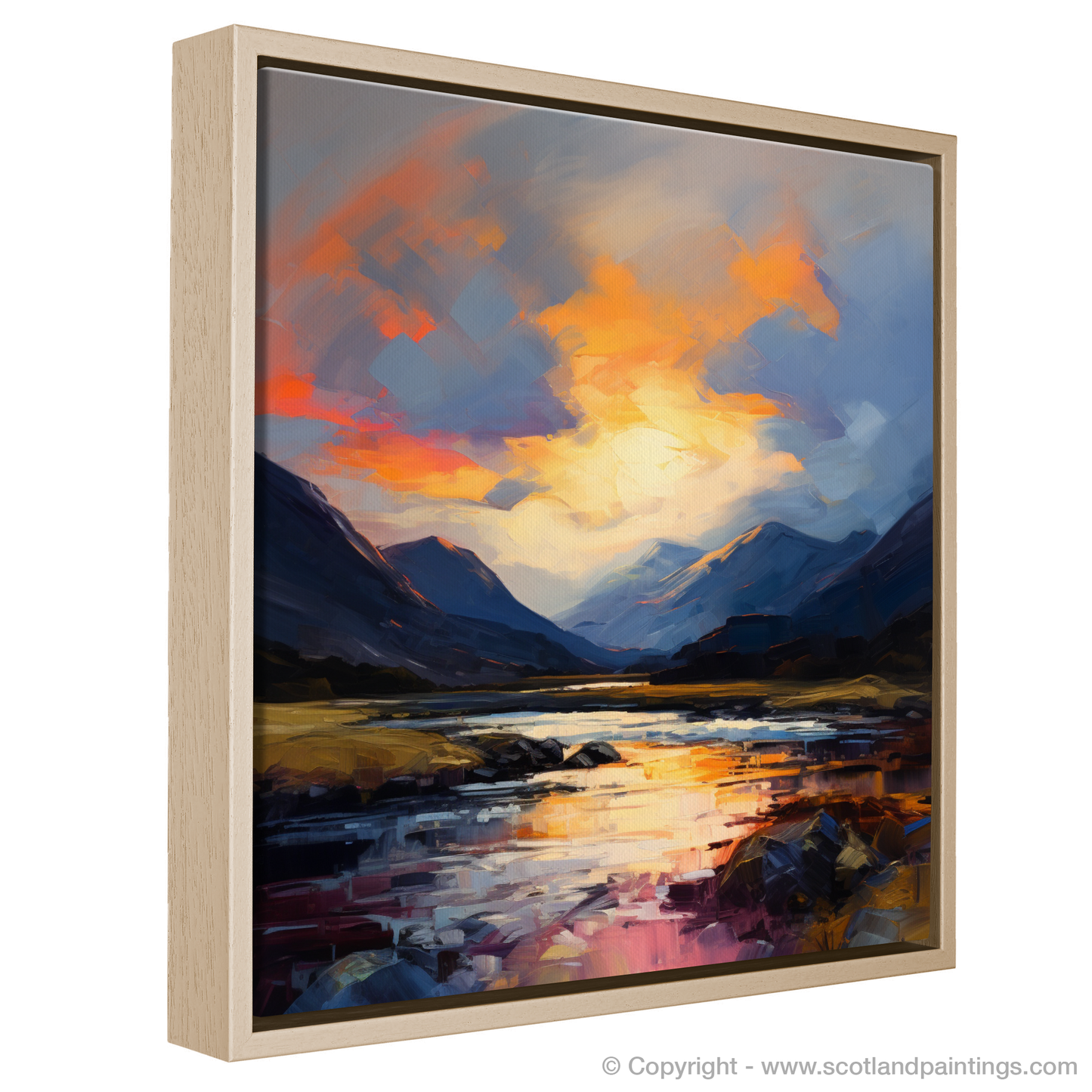 Painting and Art Print of Moody clouds at sunset in Glencoe entitled "Sunset Fury Over Glencoe".