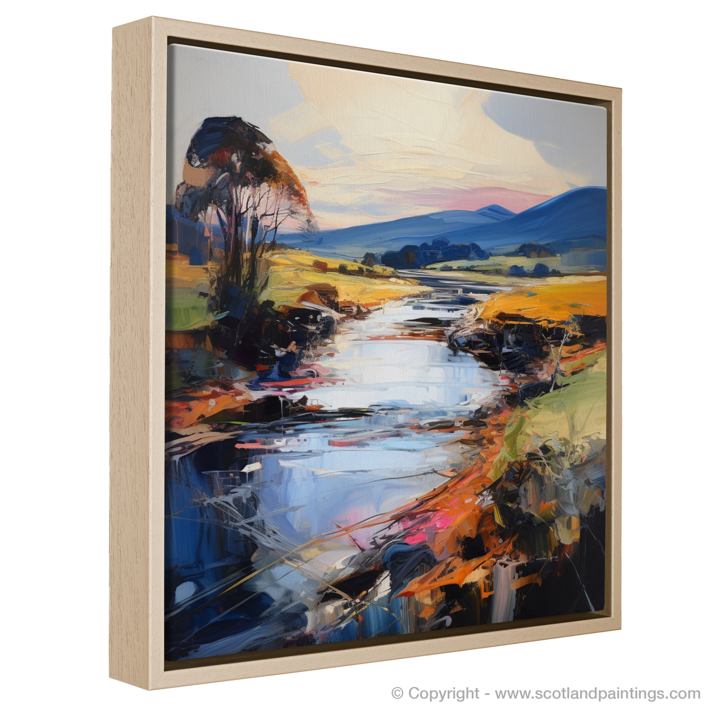 Painting and Art Print of River Nith, Dumfries and Galloway entitled "River Nith Reverie: An Expressionist Ode to the Scottish Countryside".