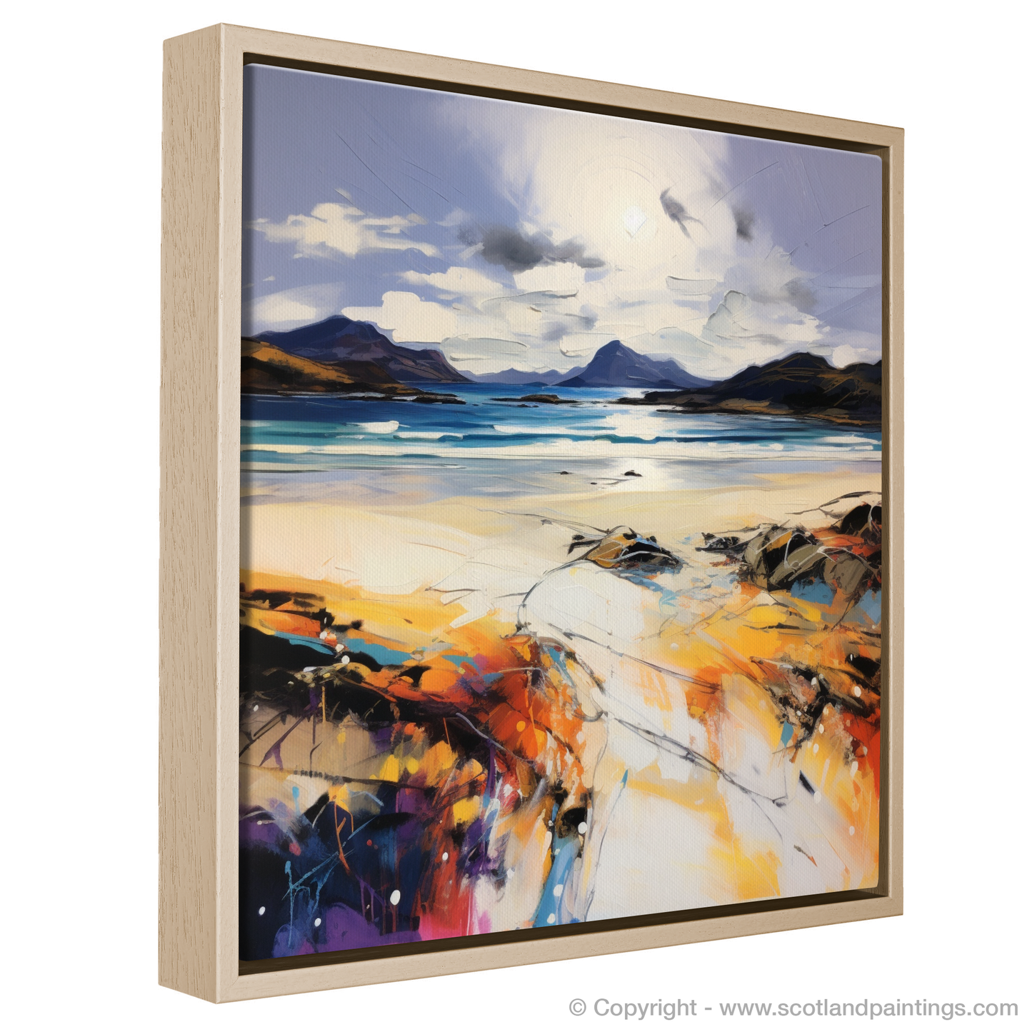 Painting and Art Print of Mellon Udrigle Beach at golden hour. Mellon Udrigle Beach at Golden Hour: An Expressionist Ode to Scottish Shores.