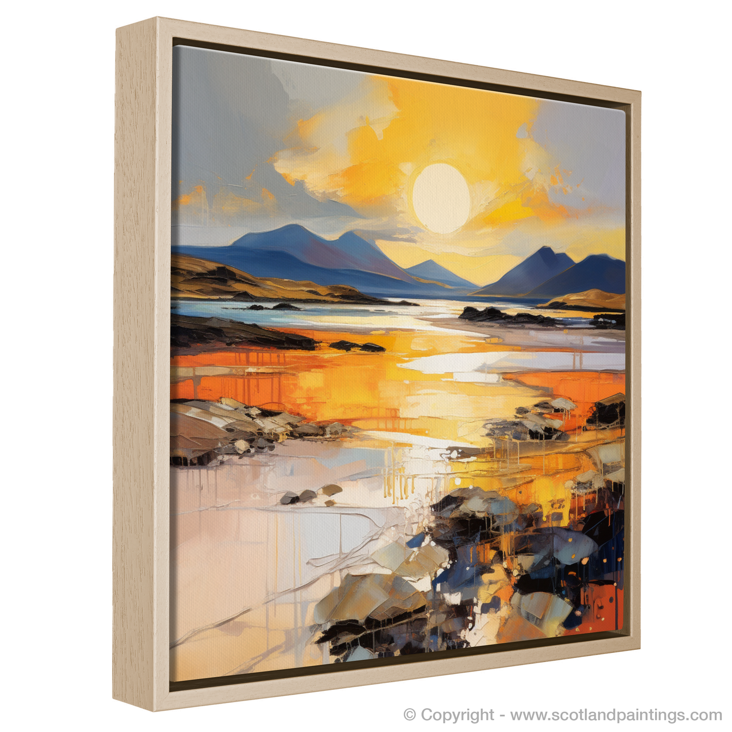 Painting and Art Print of Mellon Udrigle Beach at golden hour. Golden Hour Embrace at Mellon Udrigle Beach.
