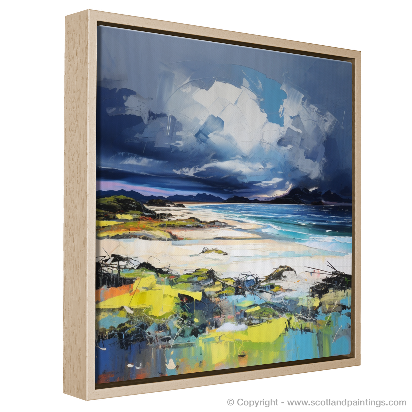 Painting and Art Print of Arisaig Beach with a stormy sky entitled "Storm's Embrace on Arisaig Beach".