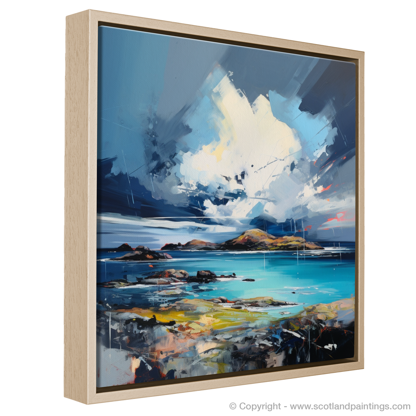 Painting and Art Print of Achmelvich Bay with a stormy sky entitled "Tempestuous Achmelvich: An Expressionist Ode to Scottish Shores".