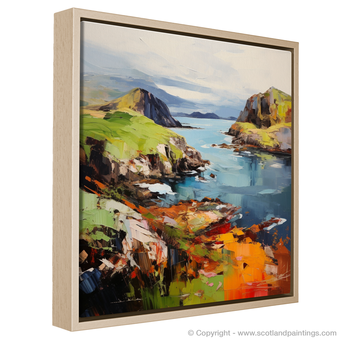Painting and Art Print of Easdale Sound, Easdale, Argyll and Bute entitled "Emerald Shores and Rugged Cliffs: An Expressionist Journey Through Easdale Sound".