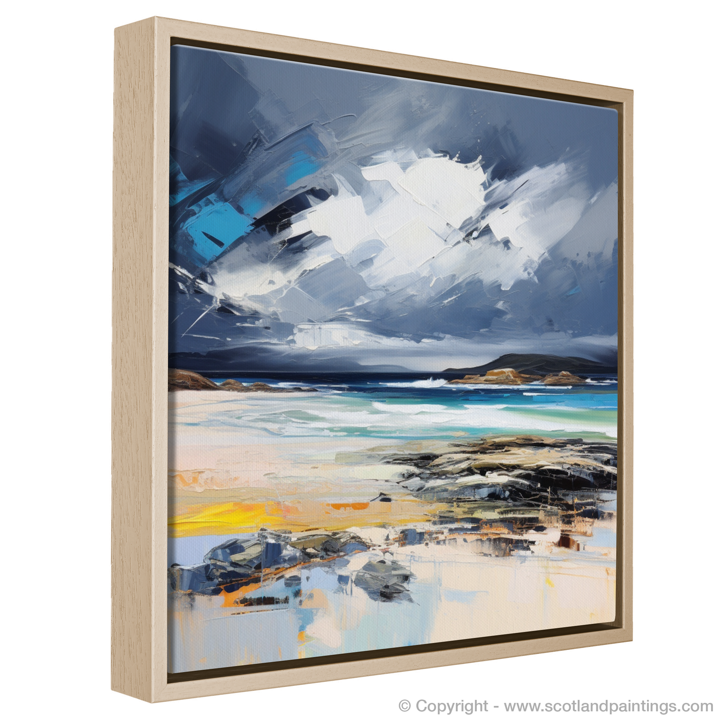 Painting and Art Print of Scarista Beach with a stormy sky entitled "Storm's Embrace at Scarista Beach".