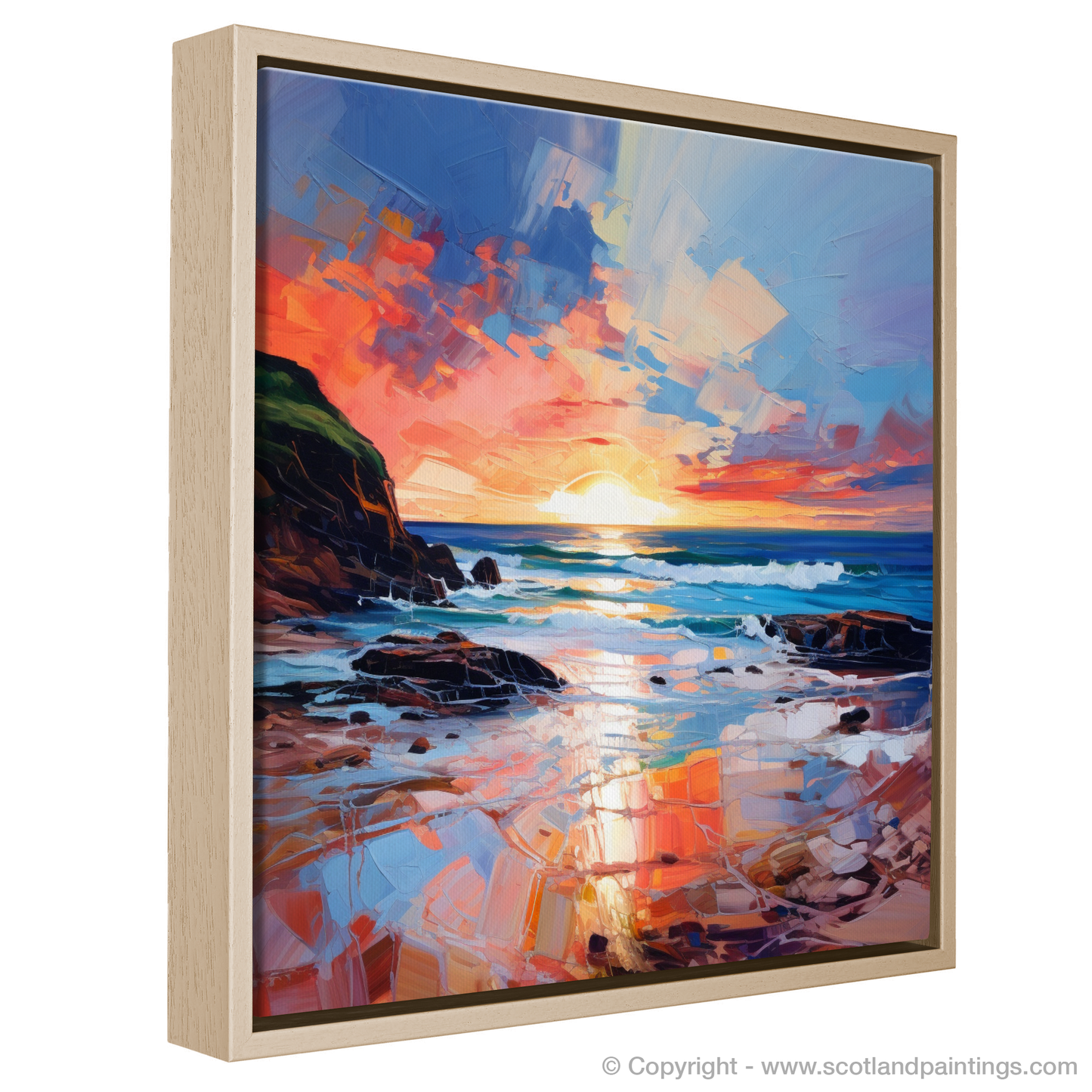 Painting and Art Print of Coldingham Bay at sunset. Coldingham Bay at Sunset: An Expressionist Ode to Nature's Splendour.