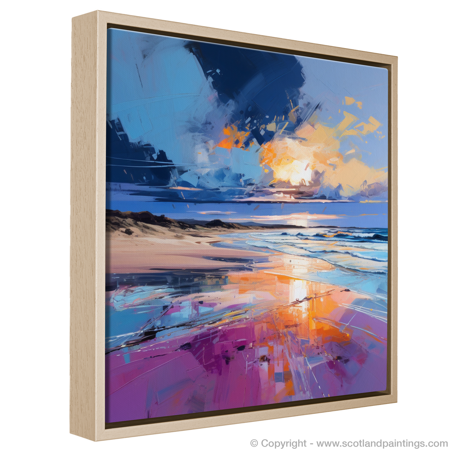 Painting and Art Print of Balmedie Beach at dusk entitled "Dusk Embrace at Balmedie Beach".