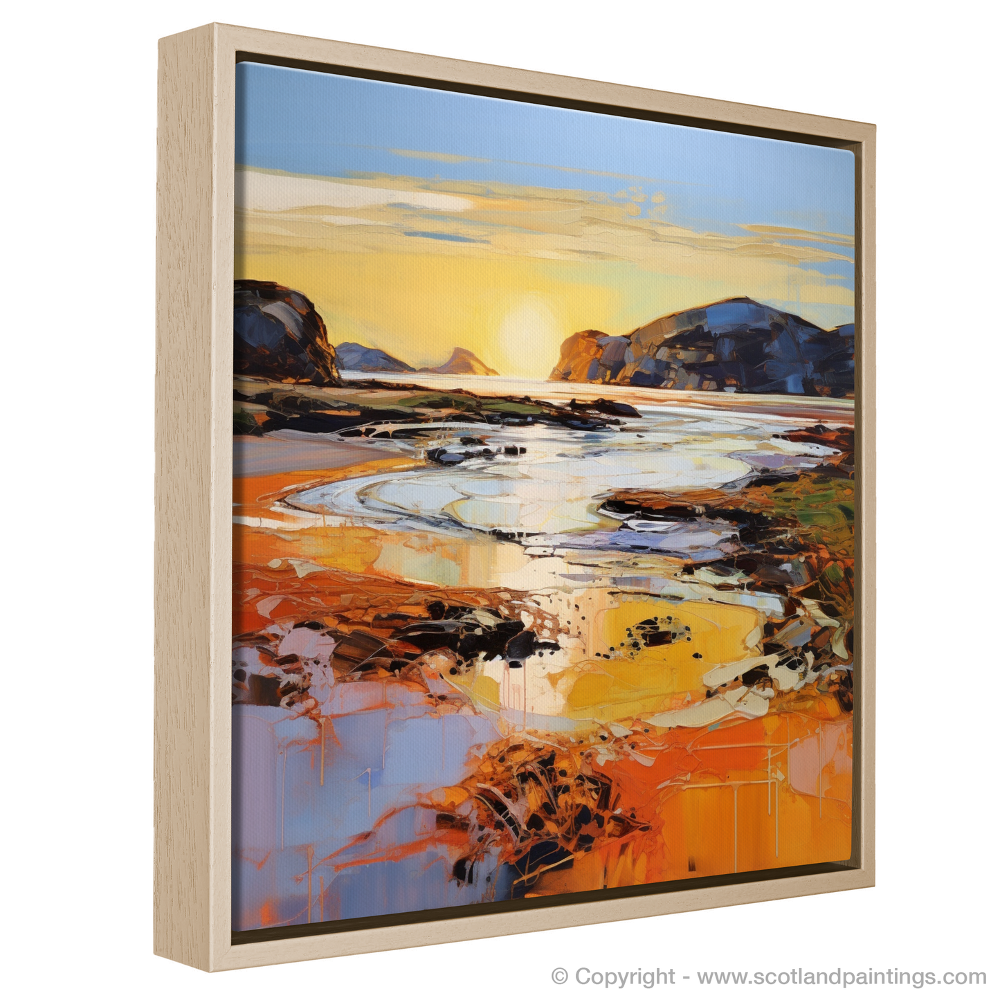 Painting and Art Print of Kiloran Bay at golden hour entitled "Golden Hour at Kiloran Bay: An Expressionist Escape".