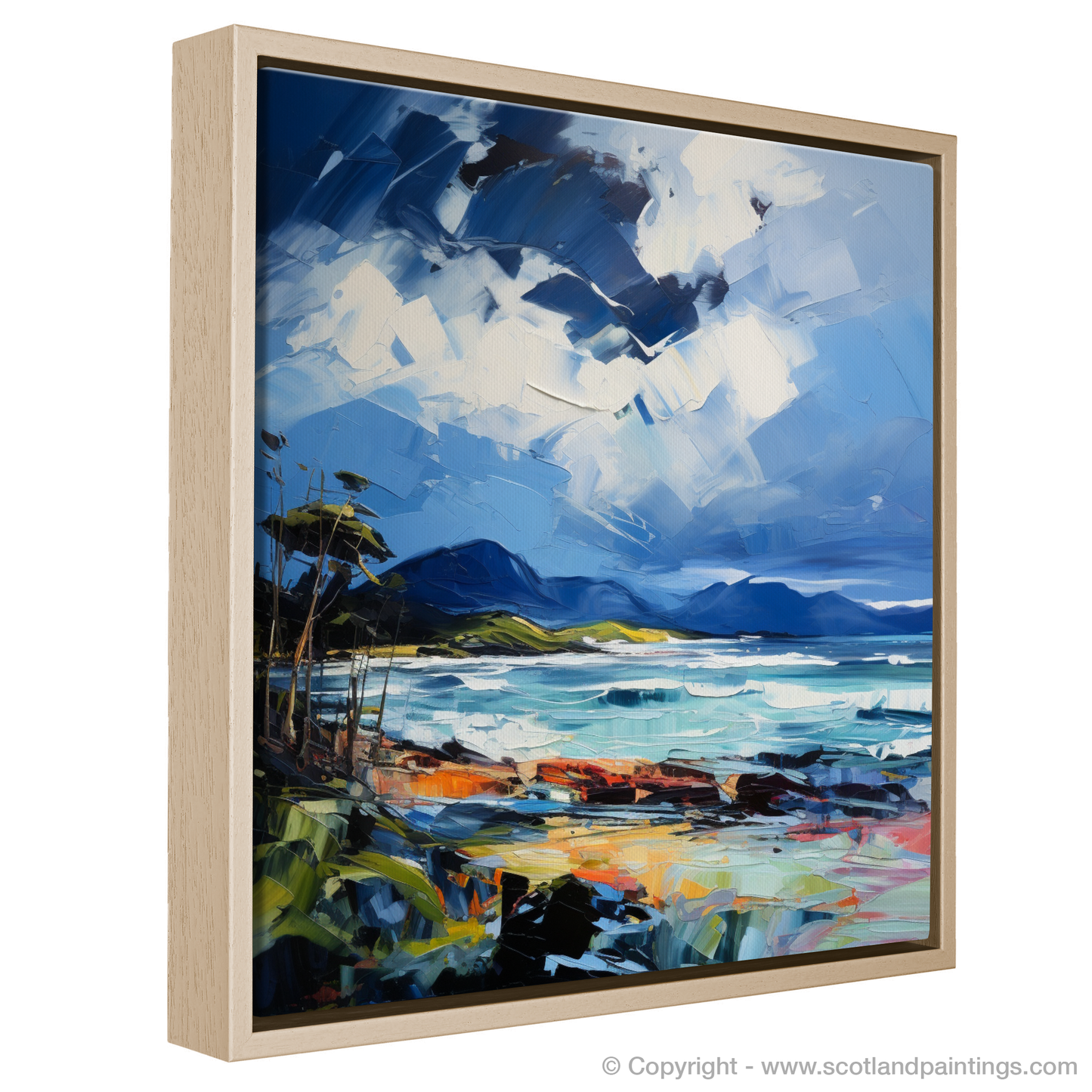 Painting and Art Print of Ardalanish Bay with a stormy sky entitled "Storm over Ardalanish Bay: An Expressionist Ode to Scotland's Rugged Coast".