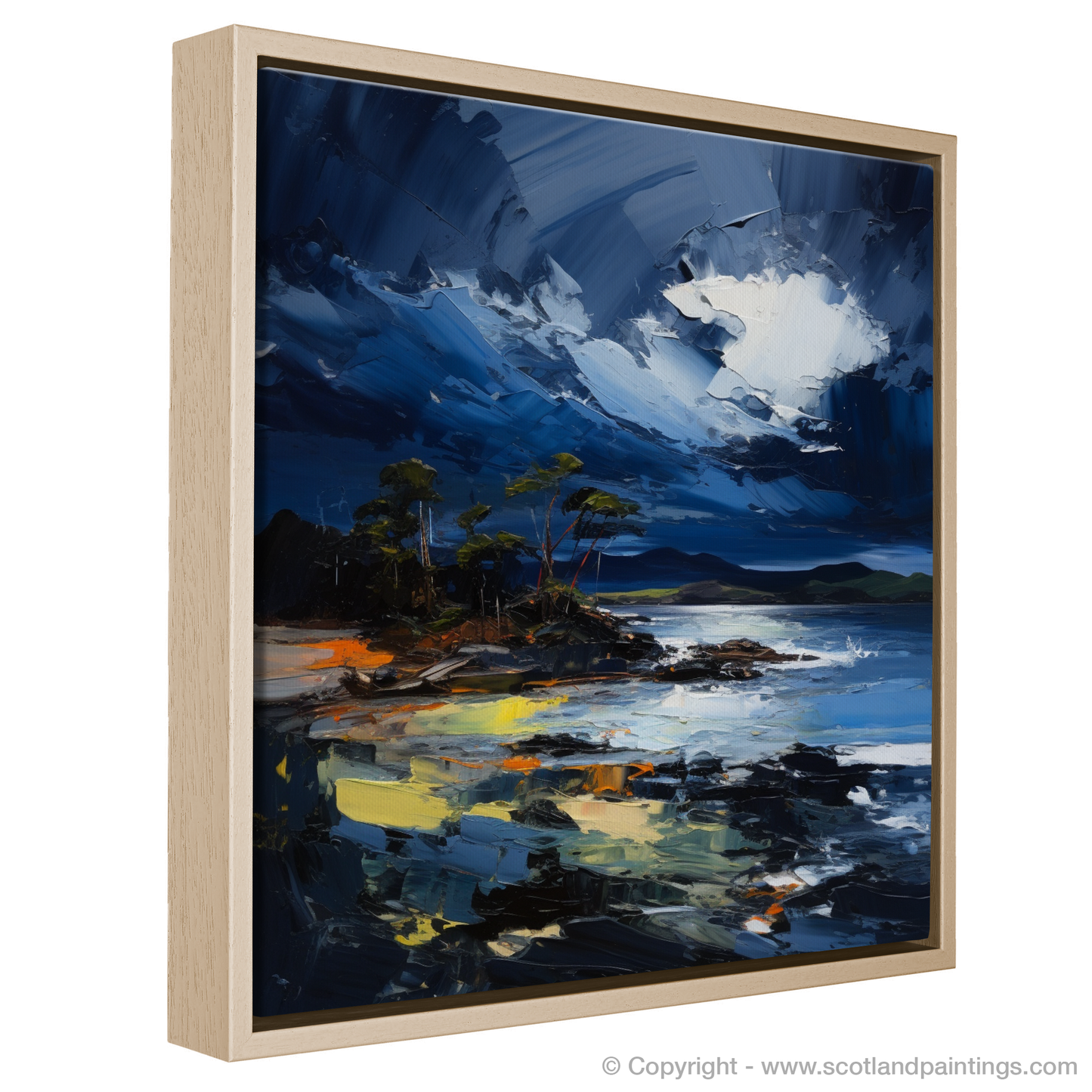 Painting and Art Print of Ardalanish Bay with a stormy sky entitled "Storm Over Ardalanish Bay: An Expressionist Ode to Scottish Coves".