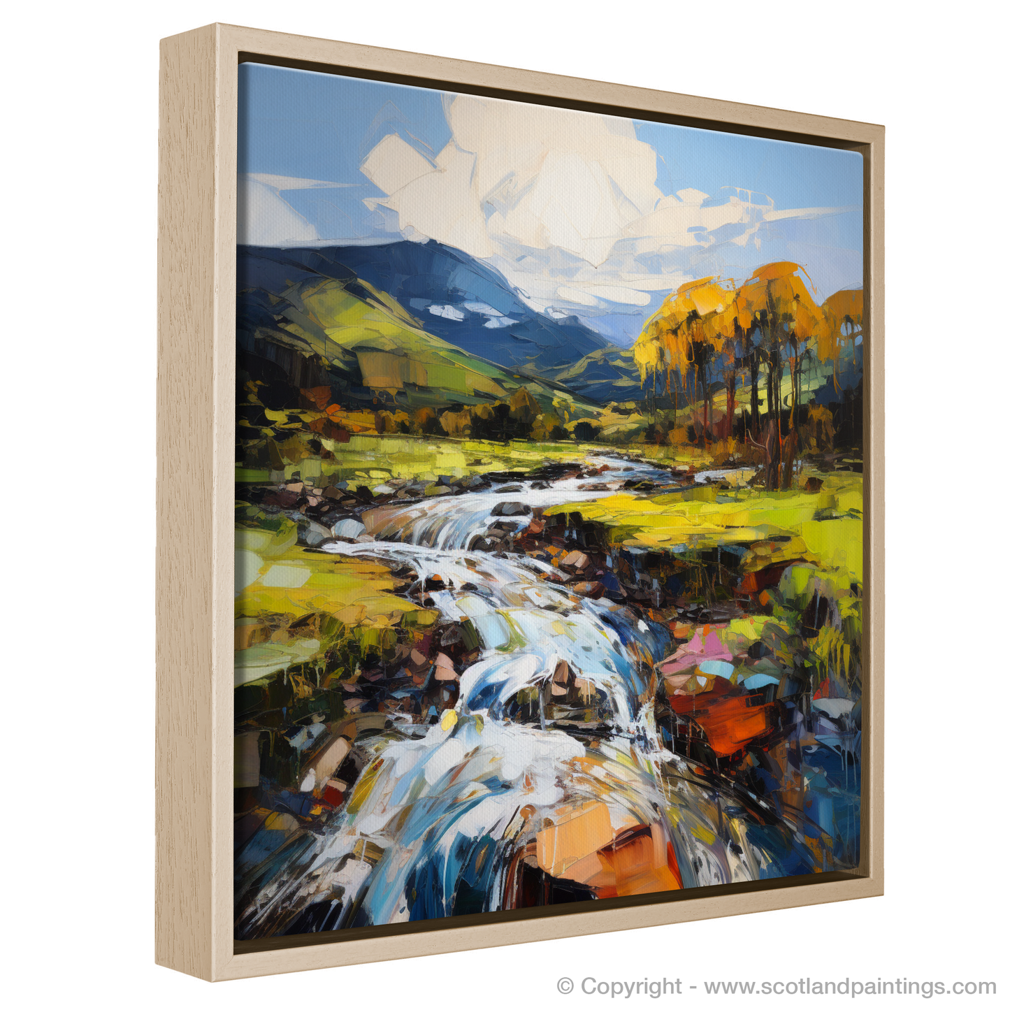 Painting and Art Print of River Carron, Ross-shire entitled "Carron's Vibrant Flow: An Expressionist Ode to Ross-shire".