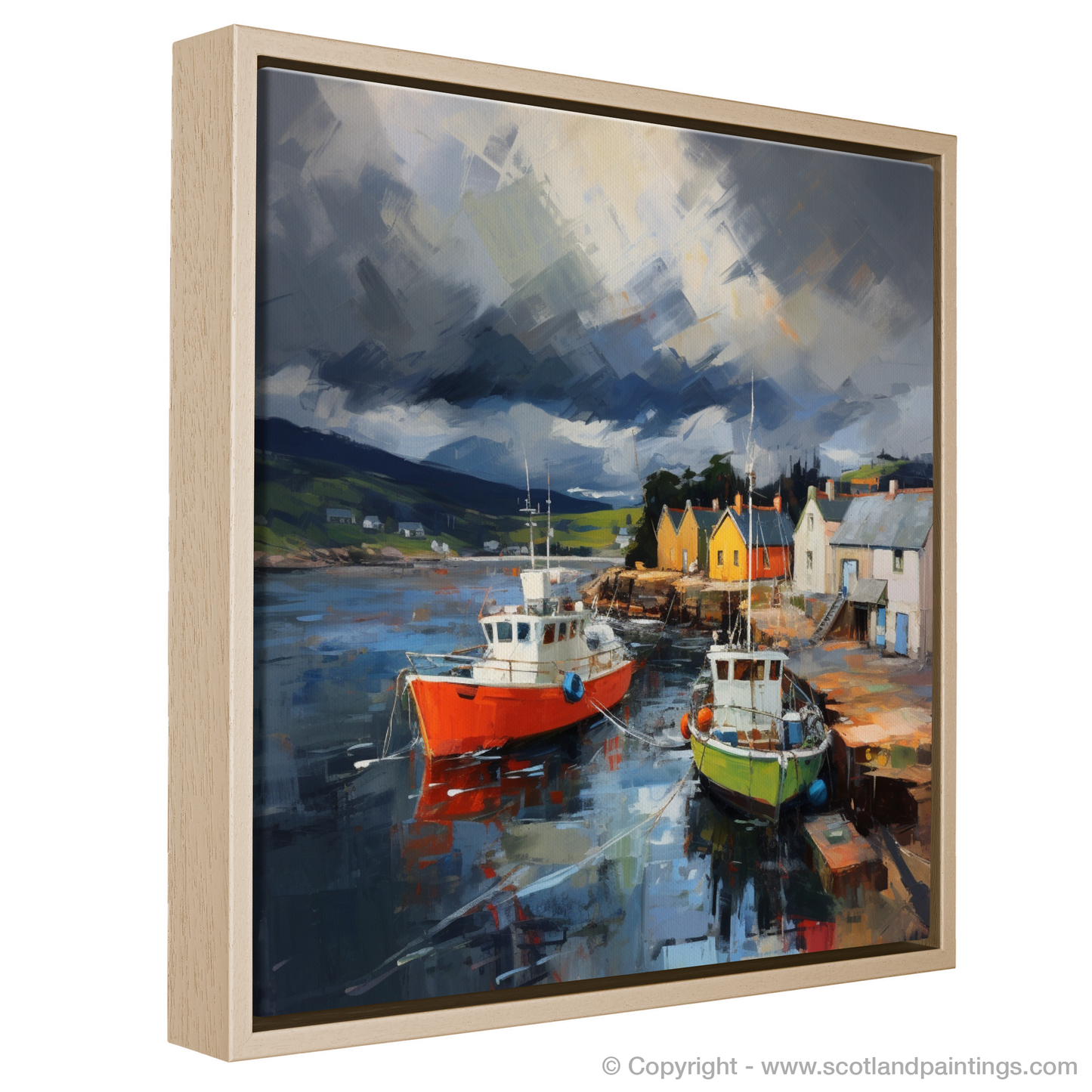 Painting and Art Print of Cromarty Harbour with a stormy sky entitled "Storm's Embrace over Cromarty Harbour".