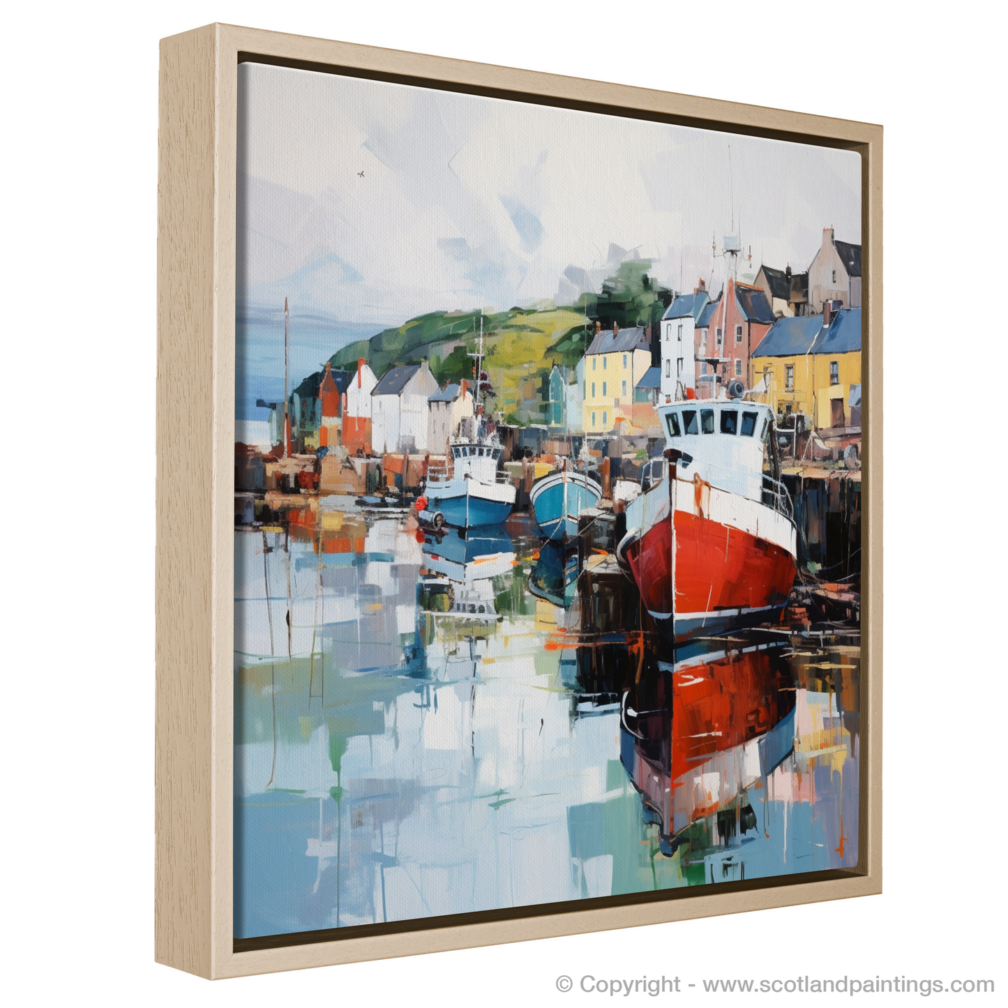 Painting and Art Print of Millport Harbour, Isle of Cumbrae entitled "Millport Harbour Essence: A Dance of Colour and Light".