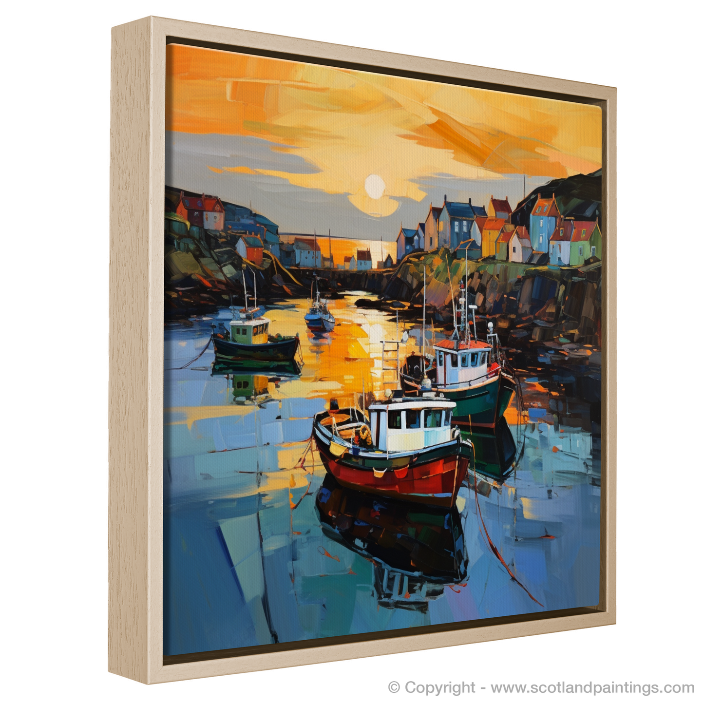 Painting and Art Print of Portnahaven Harbour at dusk entitled "Dusk Embrace at Portnahaven Harbour".