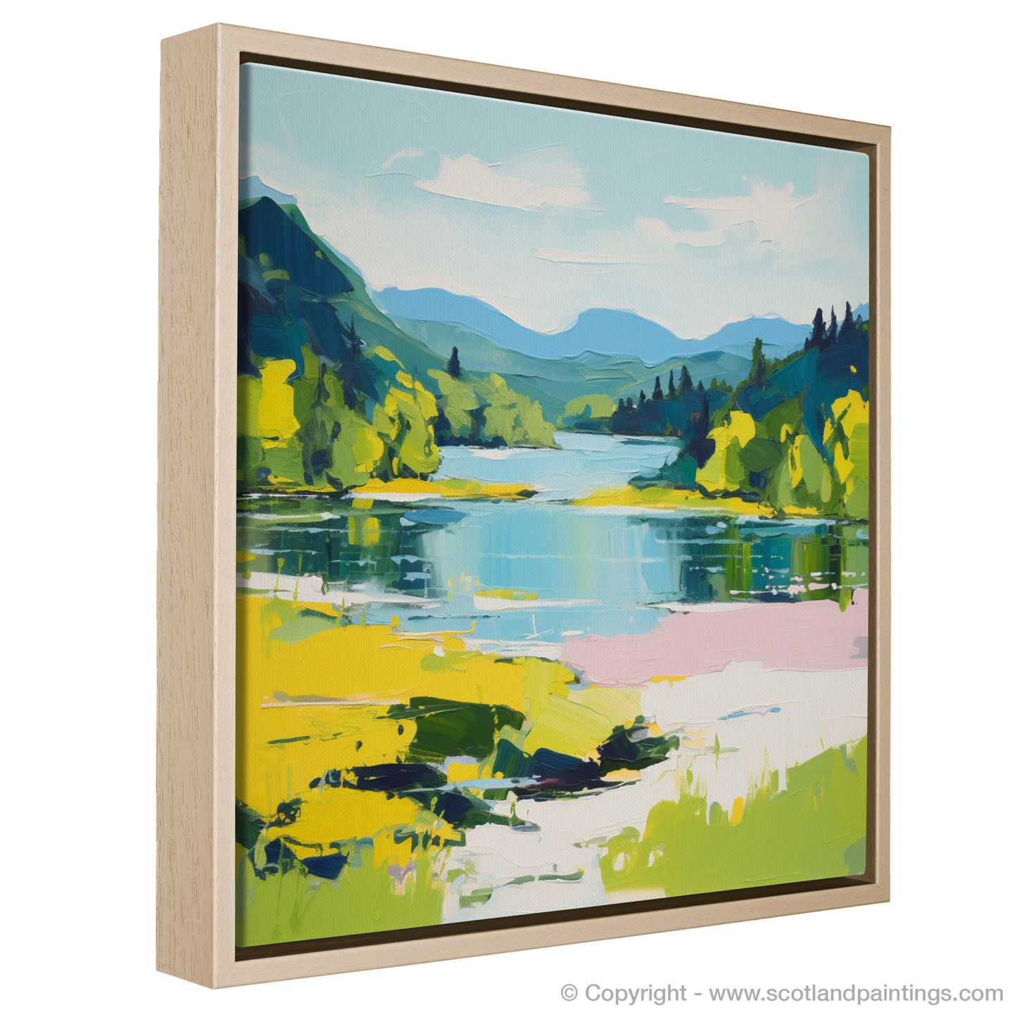 Painting and Art Print of Loch Achray in summer. Summer Splendour at Loch Achray.