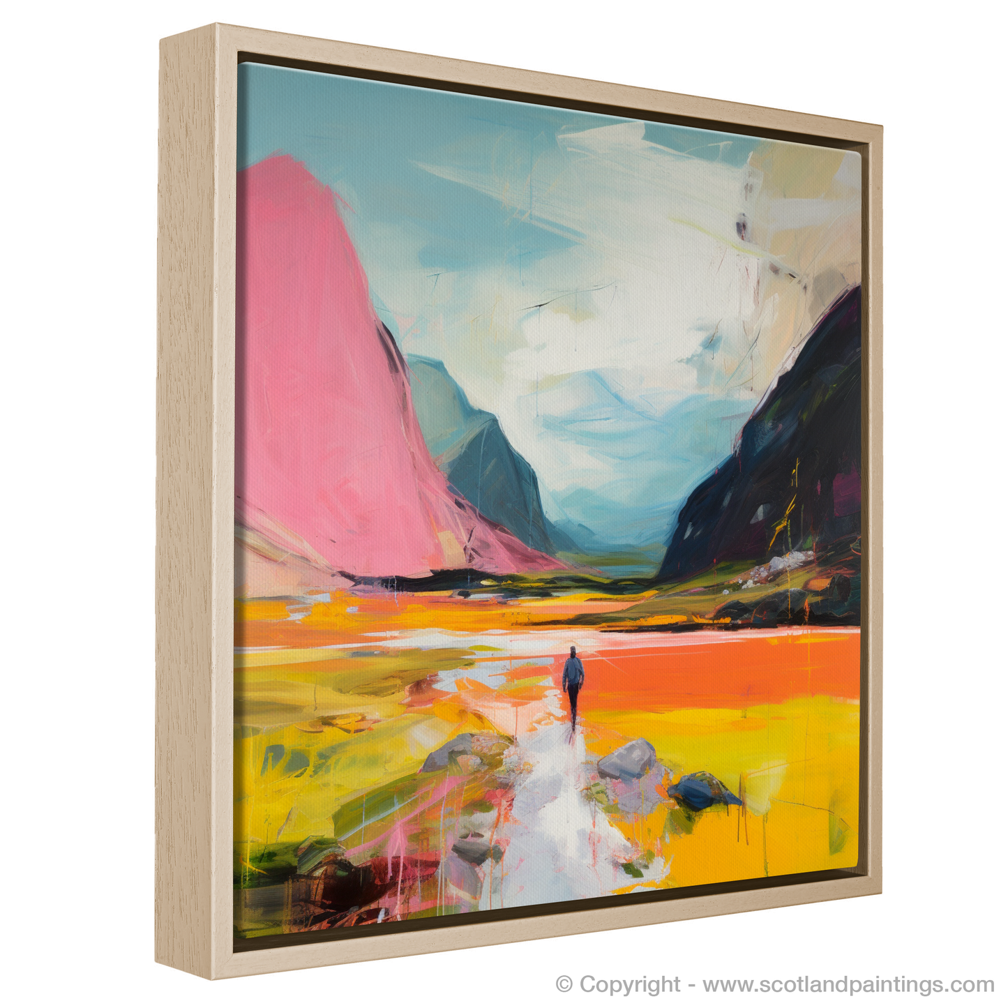 Painting and Art Print of Lone hiker in Glencoe during summer entitled "Lone Hiker's Summer Solitude in Glencoe".
