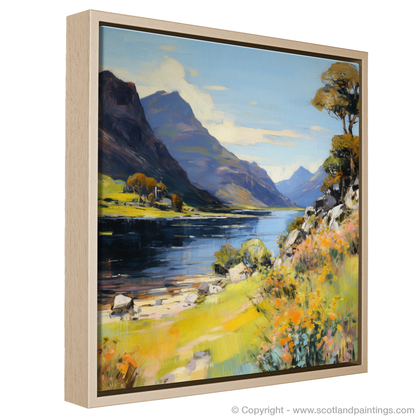 Painting and Art Print of Loch Maree, Wester Ross in summer entitled "Summer Serenity at Loch Maree".