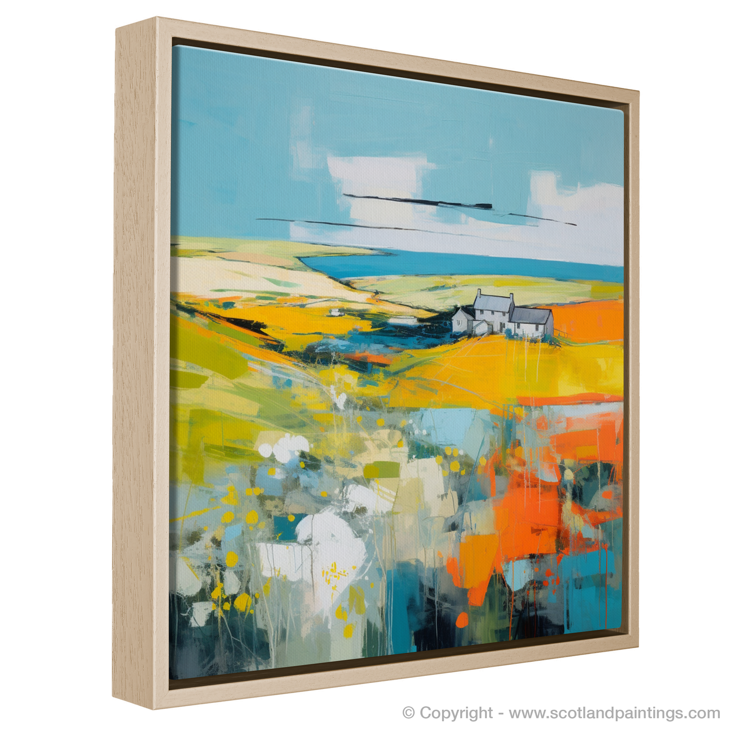 Painting and Art Print of Orkney, North of mainland Scotland in summer. Orkney Summer Essence: A Modern Scottish Landscape.