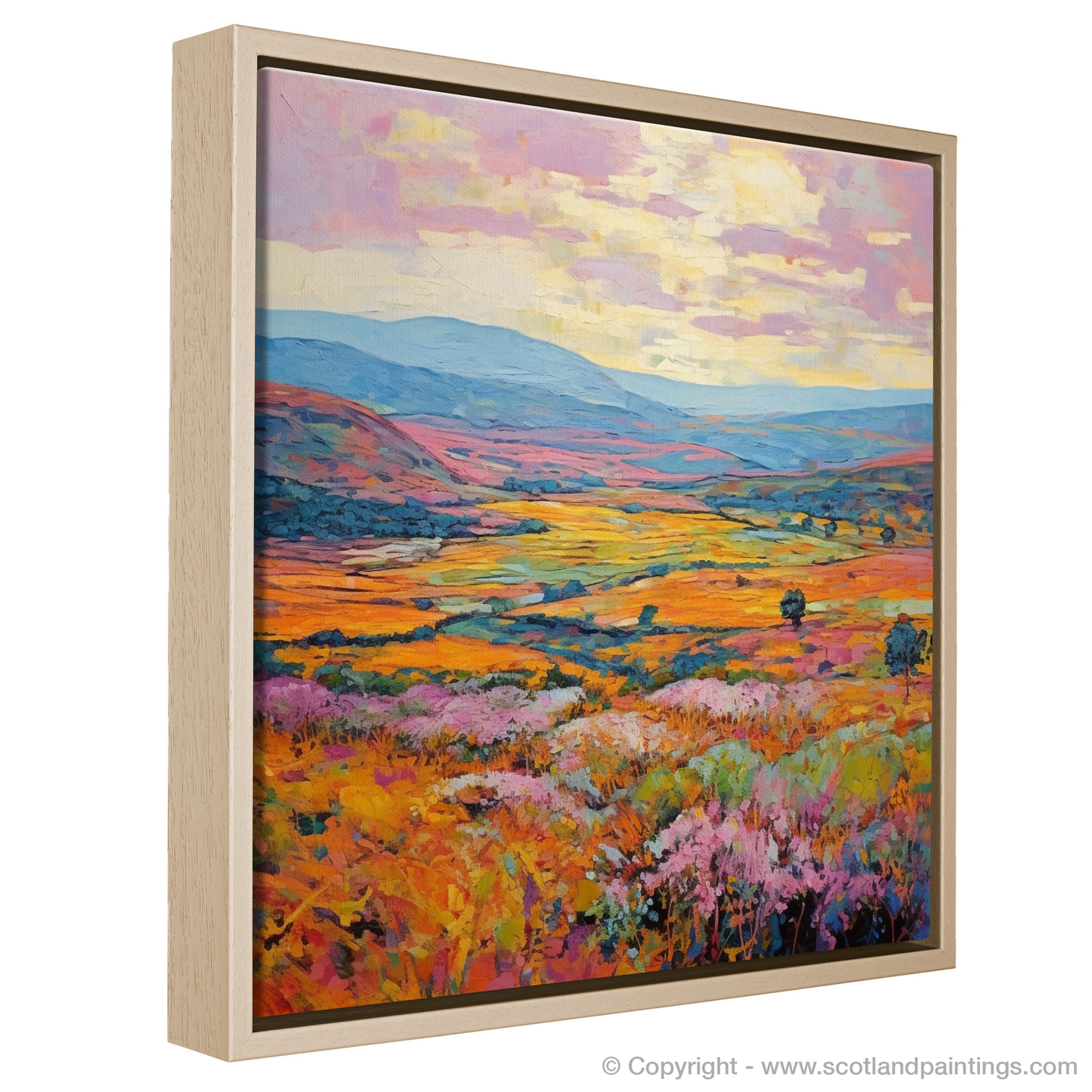 Painting and Art Print of Glen Tanar, Aberdeenshire in summer entitled "Summer Blaze in Glen Tanar".