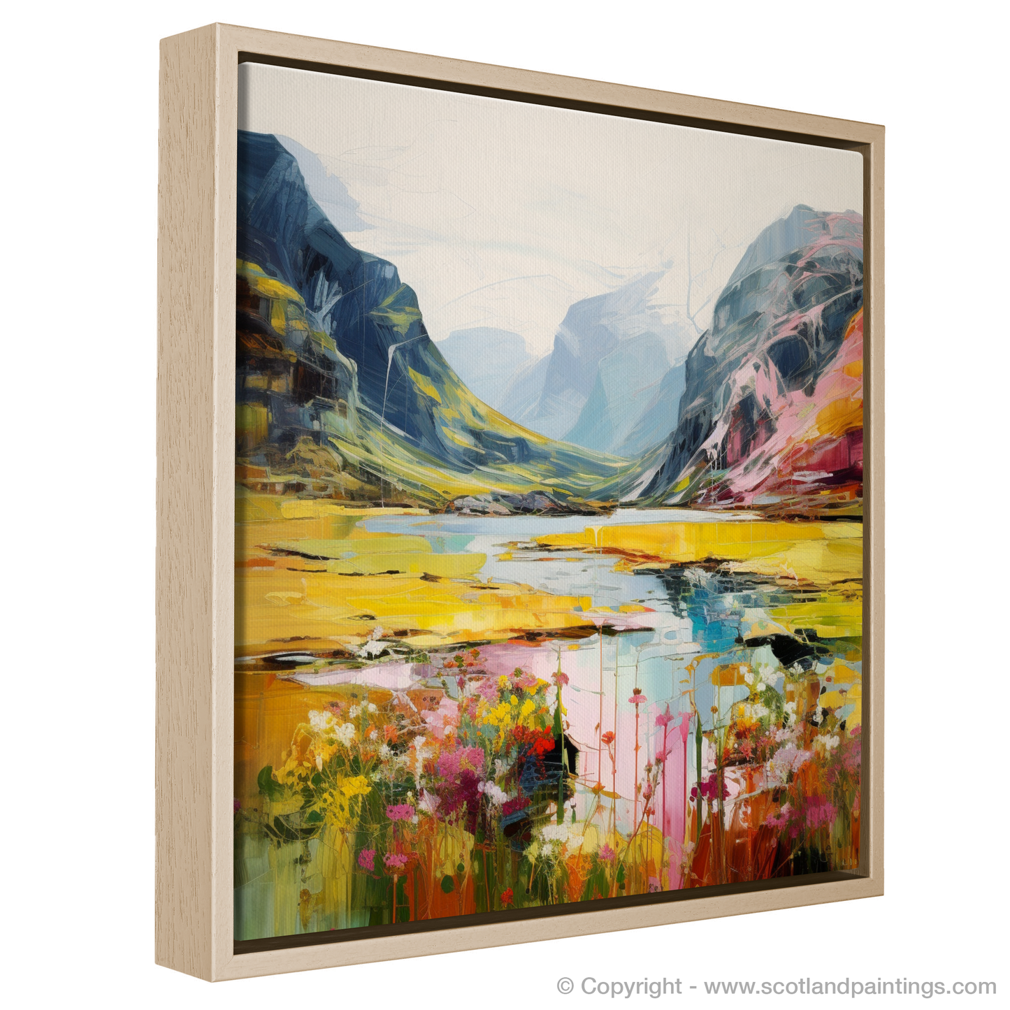 Painting and Art Print of Glen Coe, Highlands in summer entitled "Summer Radiance in Glen Coe Highlands".