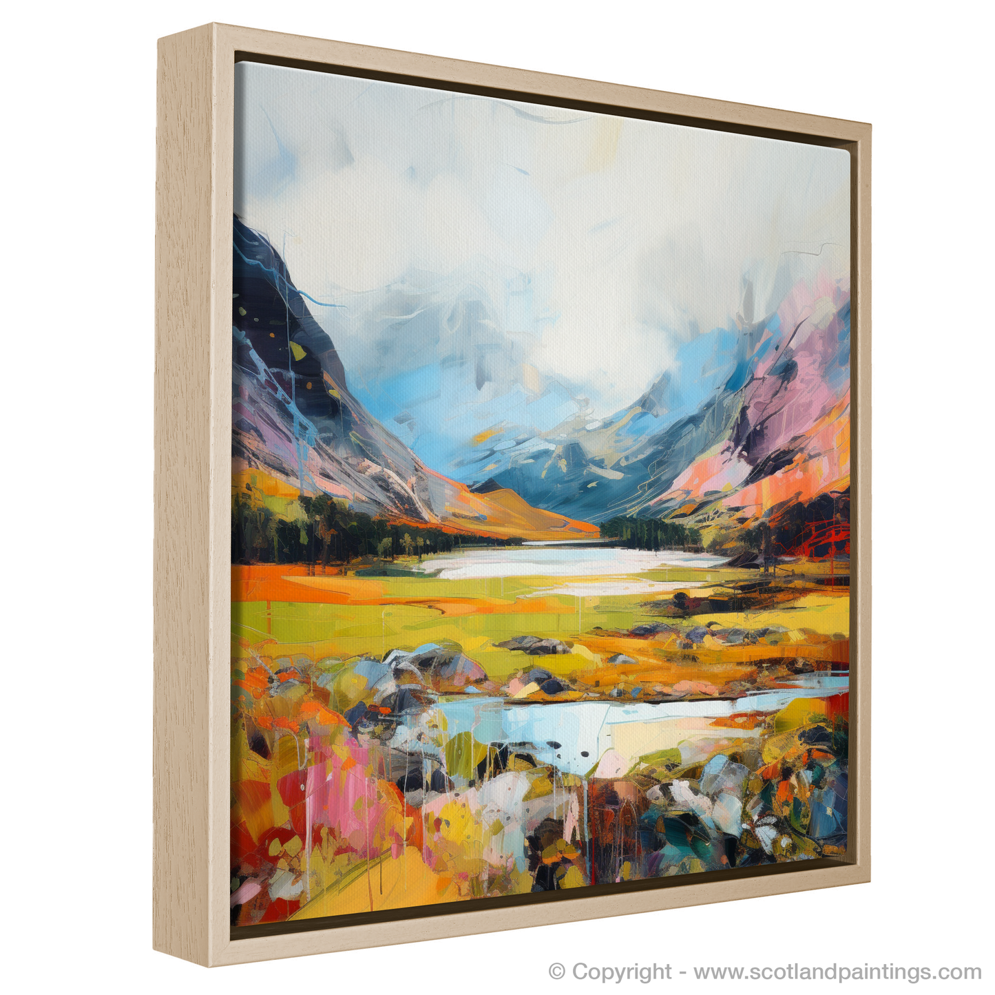 Painting and Art Print of Glen Coe, Highlands in summer. Summer Symphony of Glen Coe Highlands.