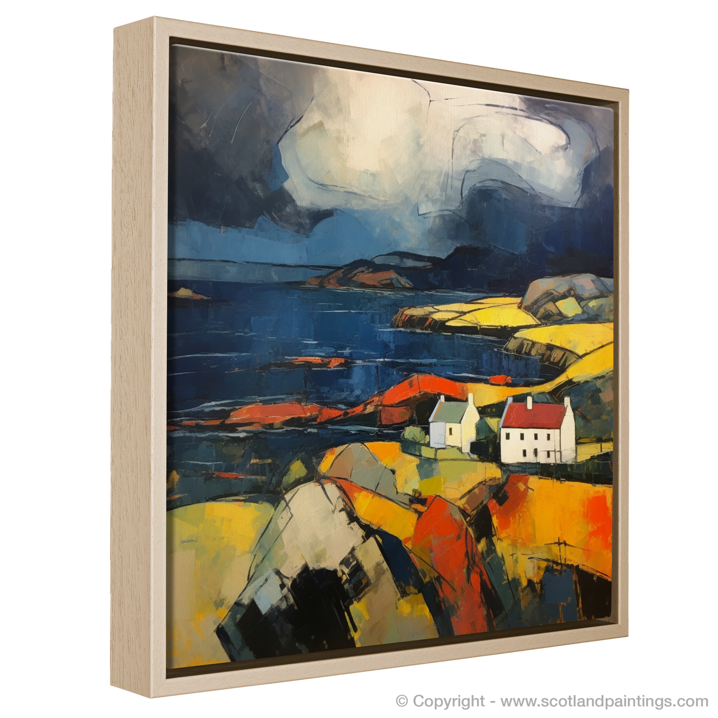 Painting and Art Print of Ardanaiseig Bay with a stormy sky. Storm Over Ardanaiseig: An Abstract Tribute to Scottish Coves.