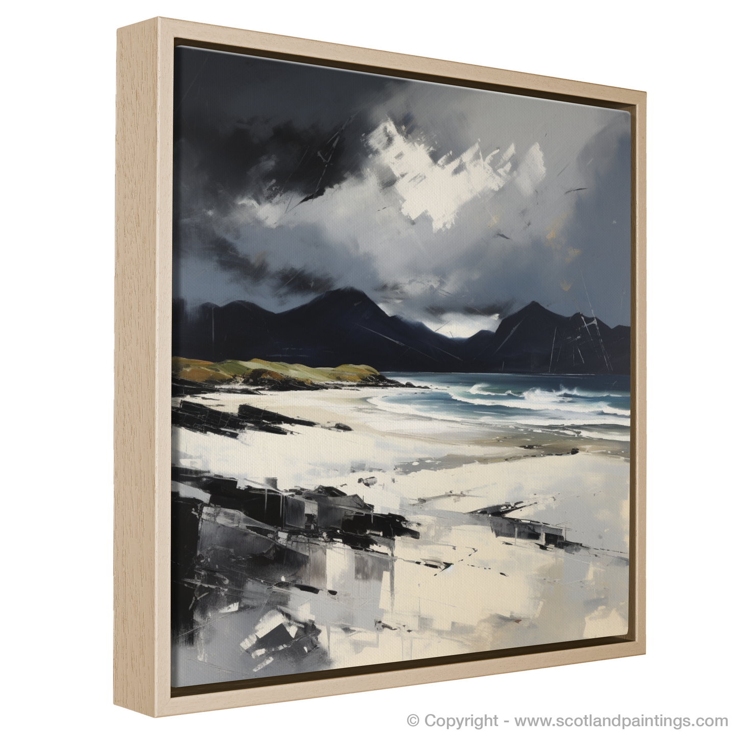 Painting and Art Print of Mellon Udrigle Beach with a stormy sky entitled "Storm over Mellon Udrigle: An Expressionist Ode to Scottish Shores".
