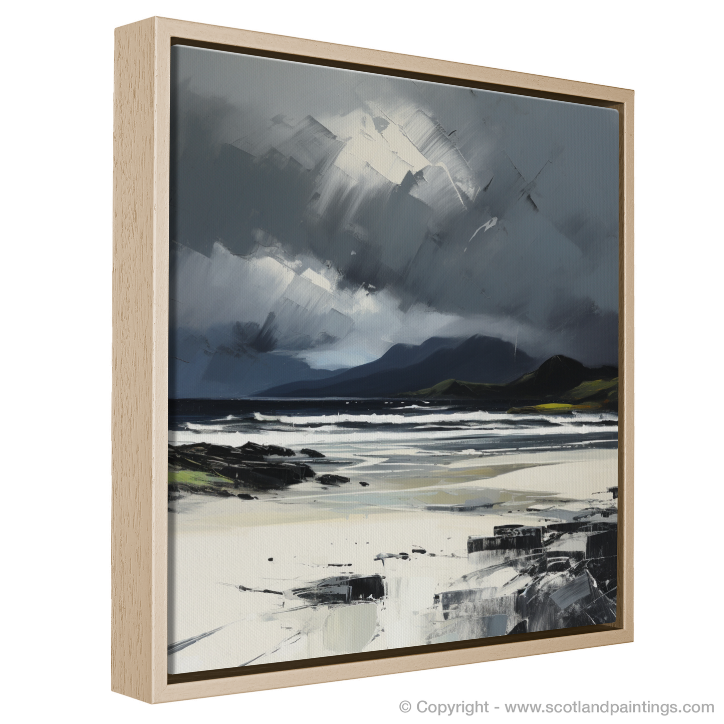 Painting and Art Print of Camusdarach Beach with a stormy sky entitled "Stormy Serenade at Camusdarach Beach".