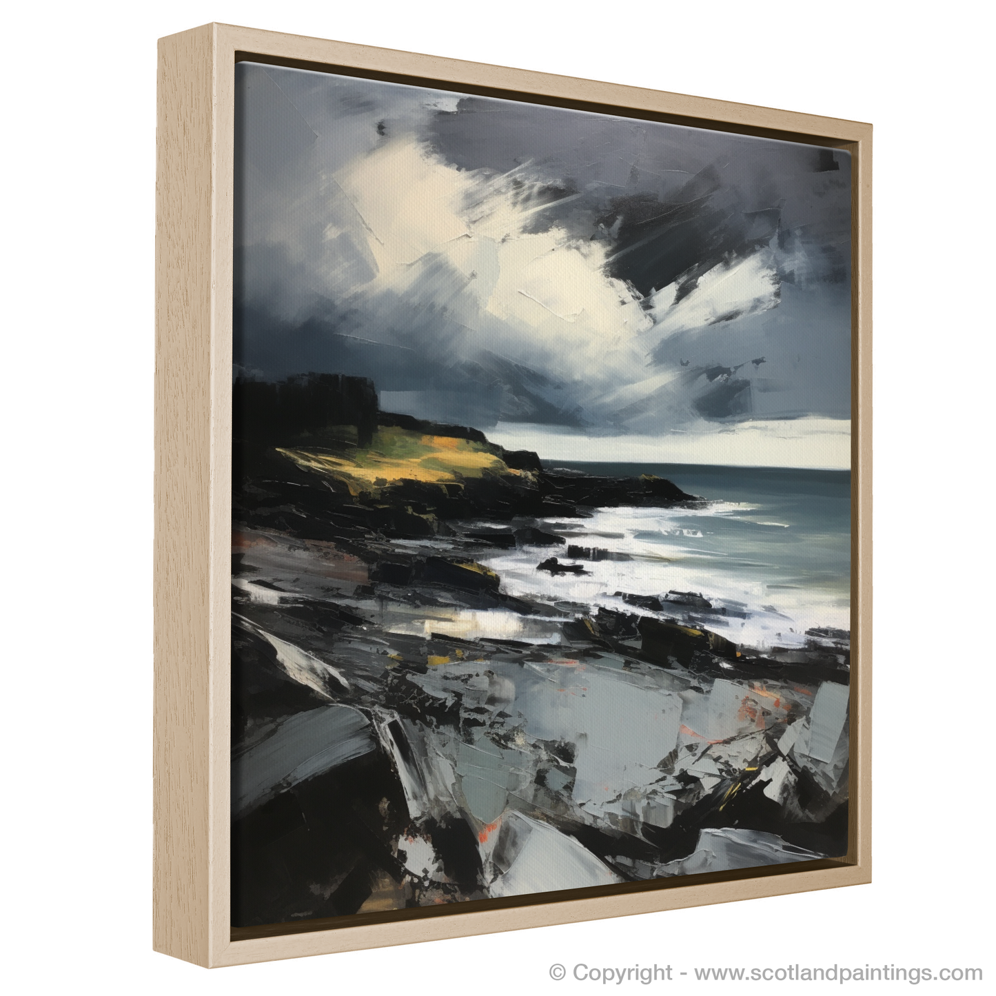 Painting and Art Print of Coldingham Bay with a stormy sky entitled "Tumultuous Skies Over Coldingham Bay".