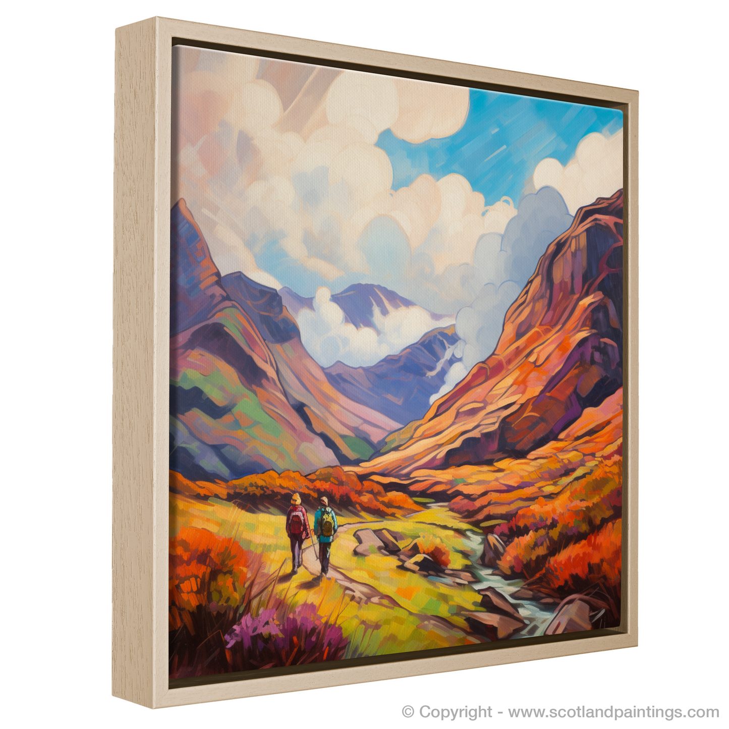 Painting and Art Print of Hikers in Glencoe entitled "Highland Wanderers: An Impressionist Journey through Glencoe".