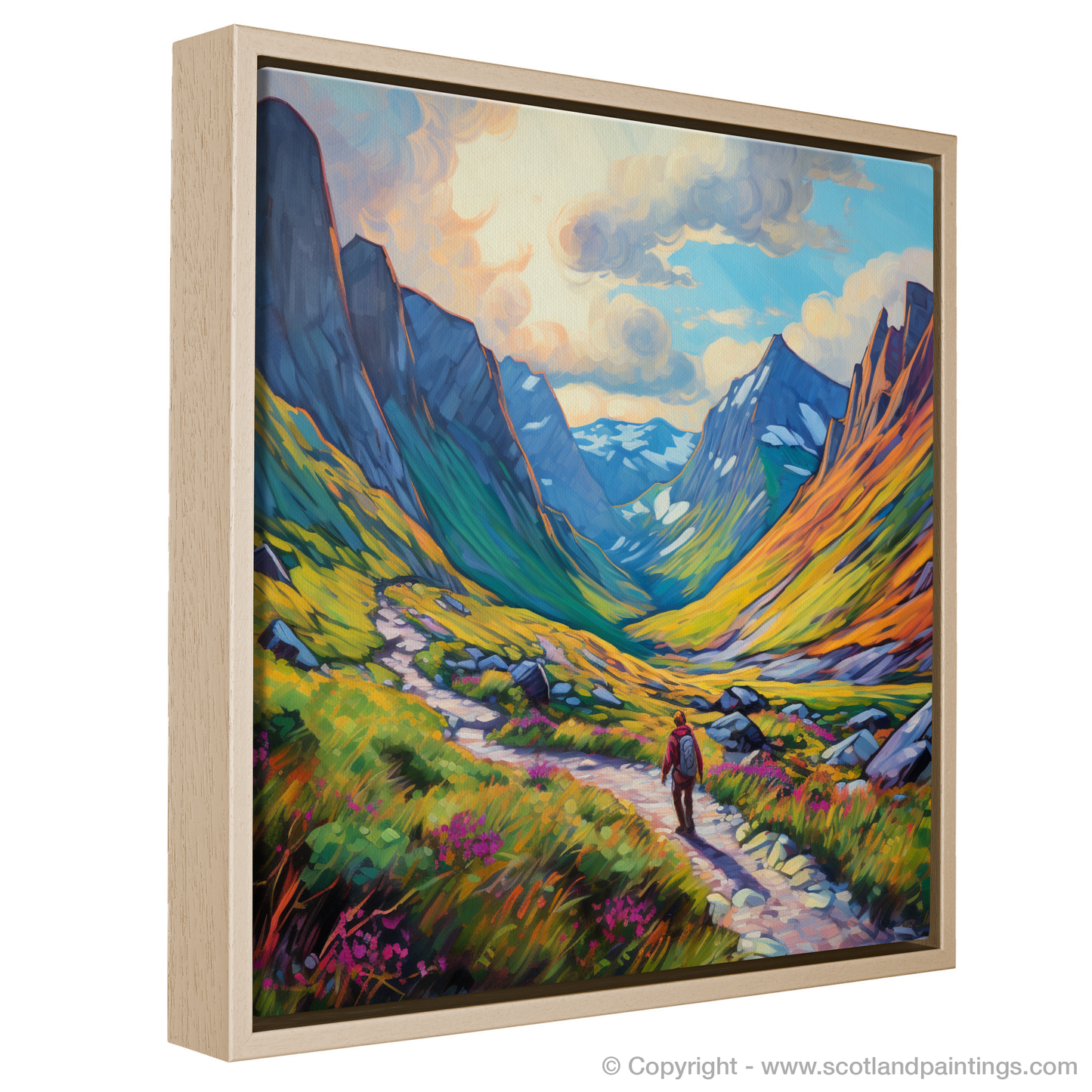 Painting and Art Print of Hikers in Glencoe. Highland Wanderer: An Impressionist Journey through Glencoe.